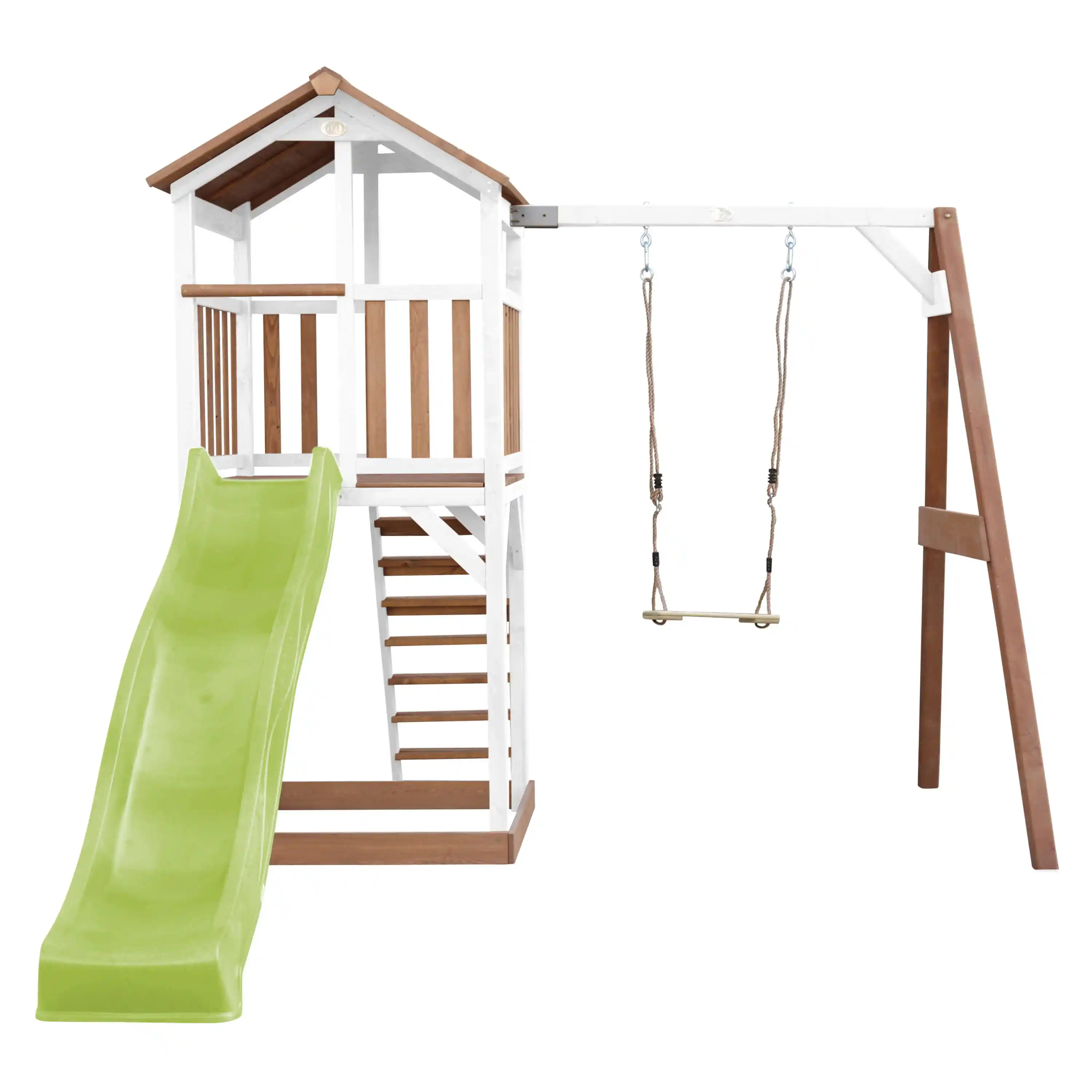 AXI Beach Tower Speeltoren met Enkele Schommel Bruin/wit - Limoen groene Glijbaan