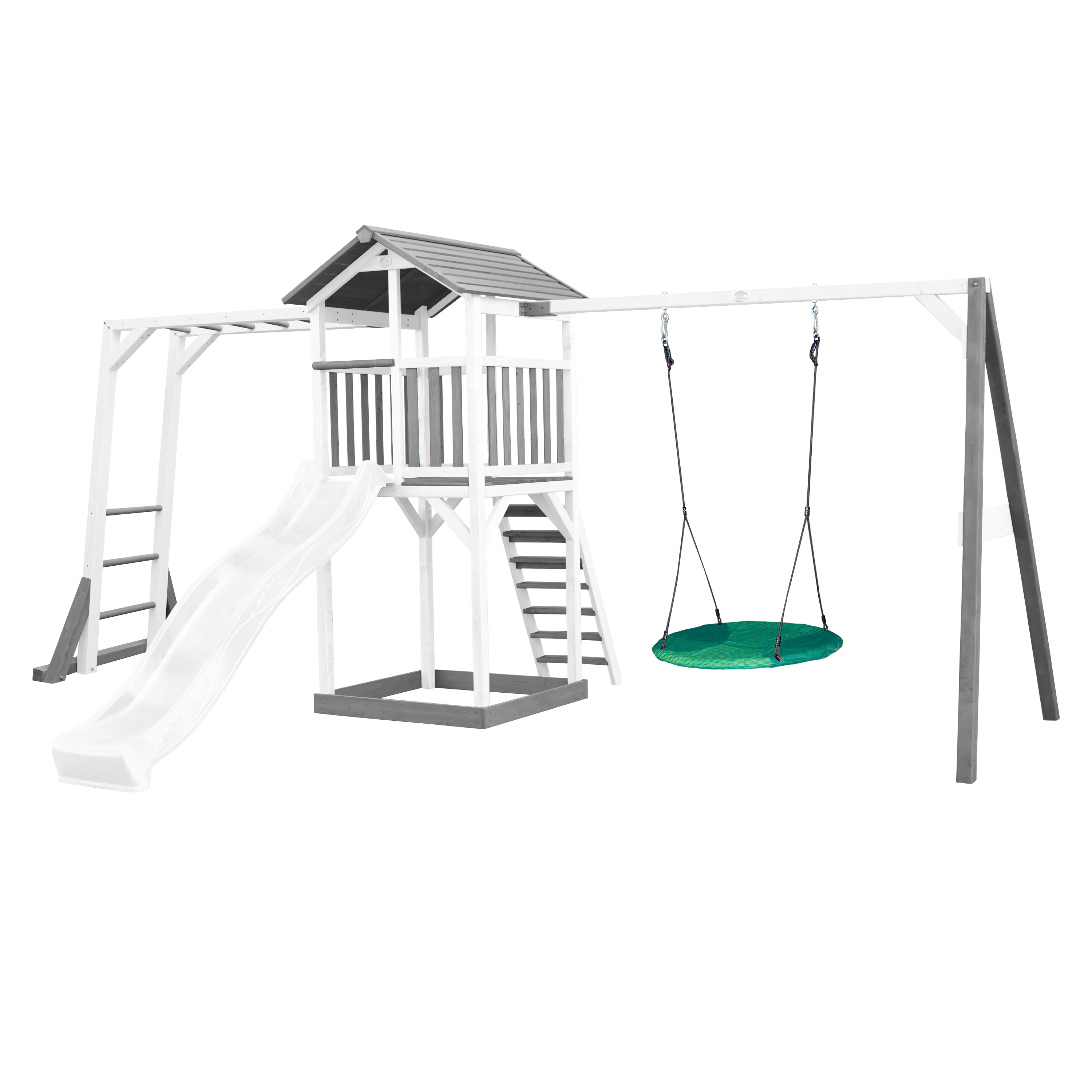 AXI Beach Tower with Climbing Frame and Summer Nest Swing Set Grey/White - White Slide