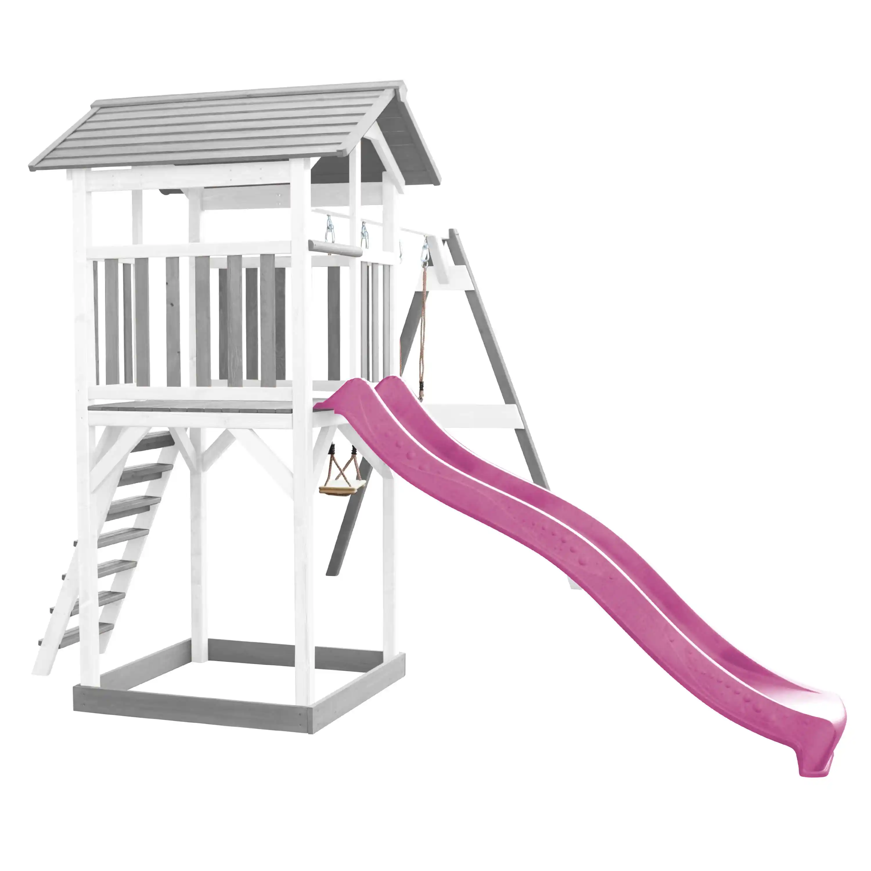 AXI Beach Tower Speeltoren met Dubbele Schommel Grijs/wit - Paarse glijbaan