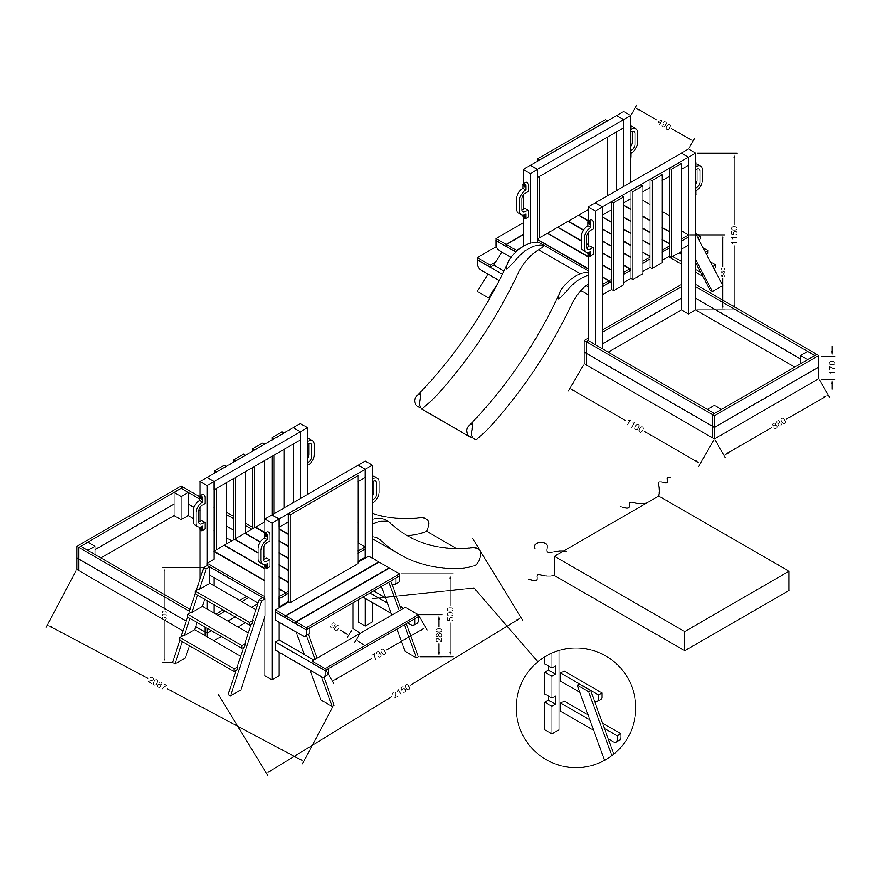 AXI Leah Mini Wooden Playtower with Sandbox. Picnic Table & Chalkboard – Blue Slide 