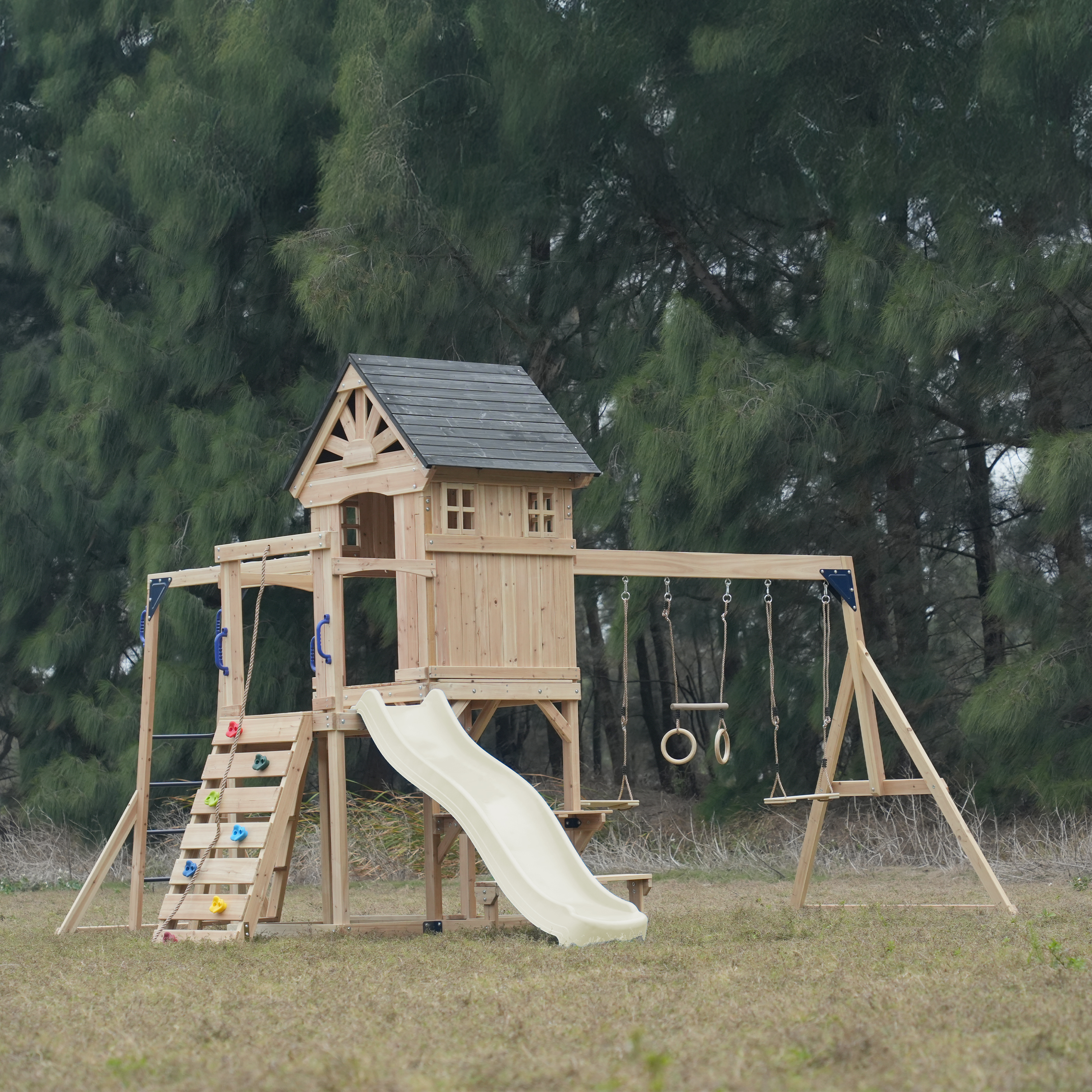 AXI Duncan Climbing Frame with Swings, Climbing Frames and Monkey Bars – Cream Slide