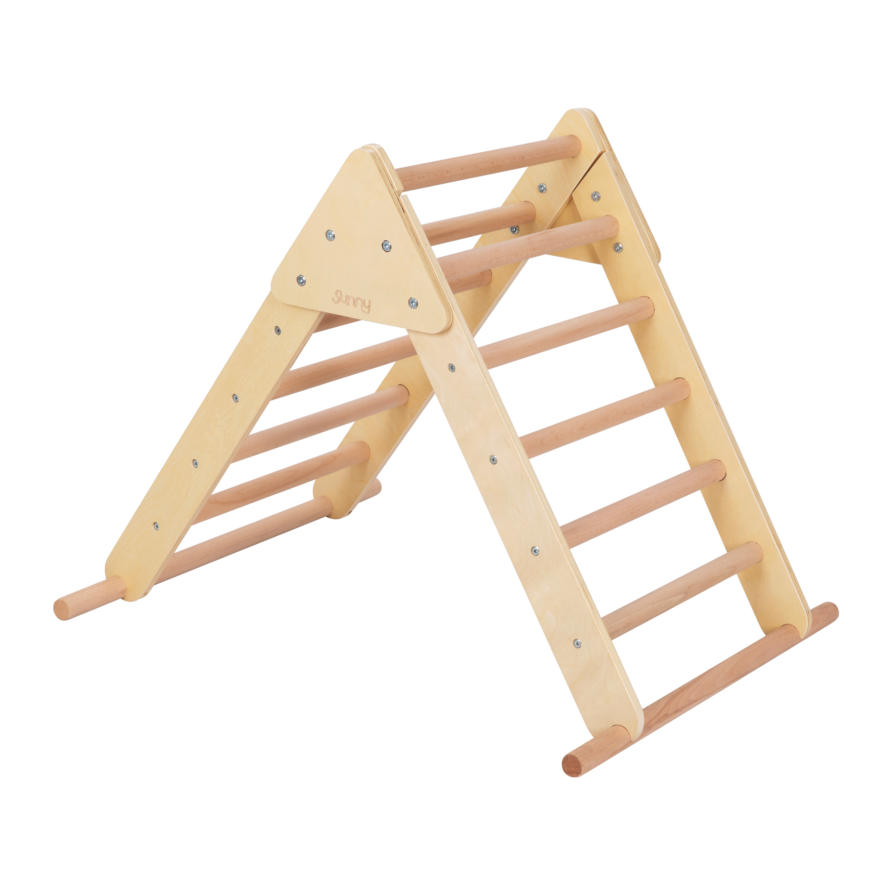 Sunny Charlie 3-in-1-Kletterdreieck aus Holz mit Kletterwand und Wippe - Naturfarben