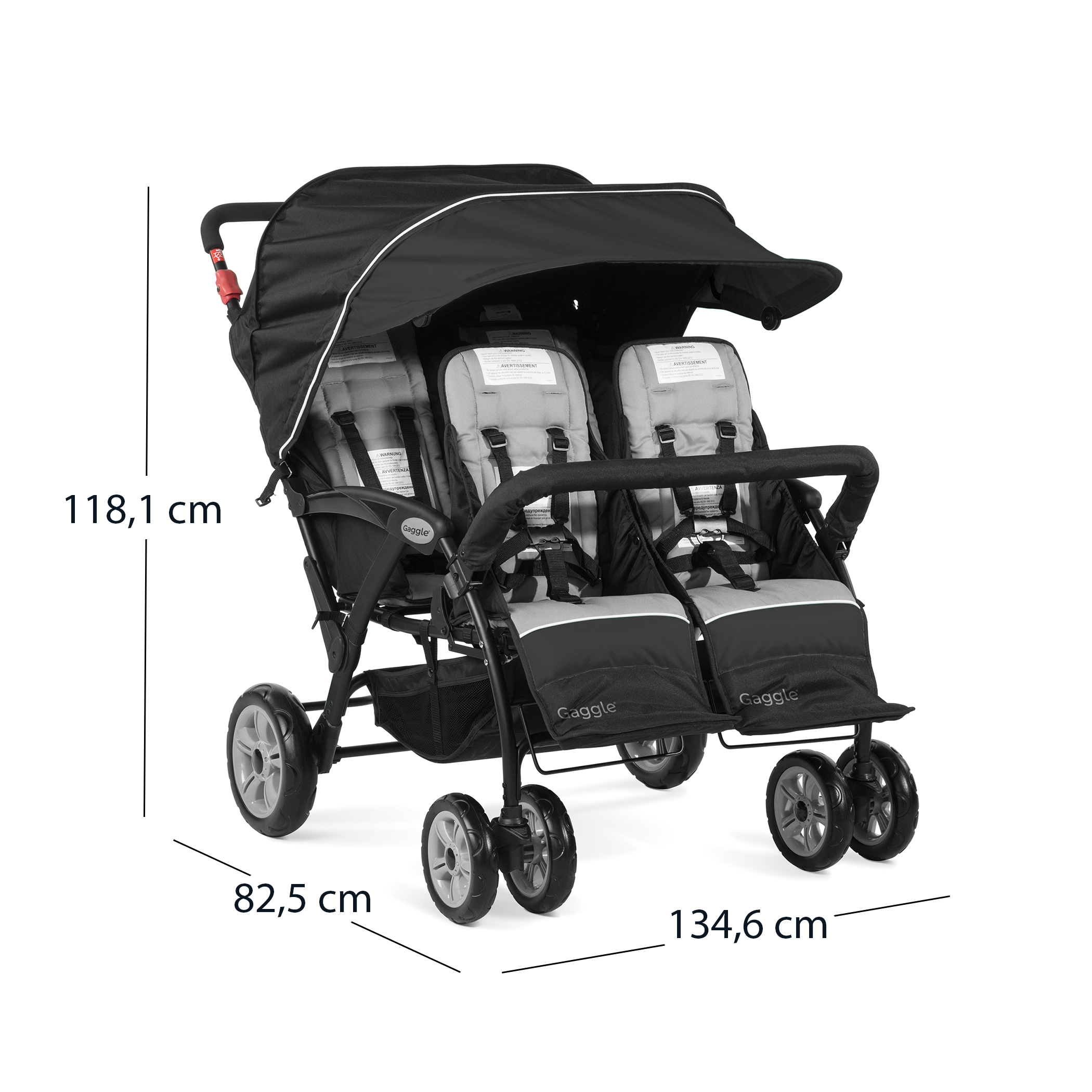 Gaggle Compass 4x4 Quad Kinderwagen für 4 Kinder Schwarz