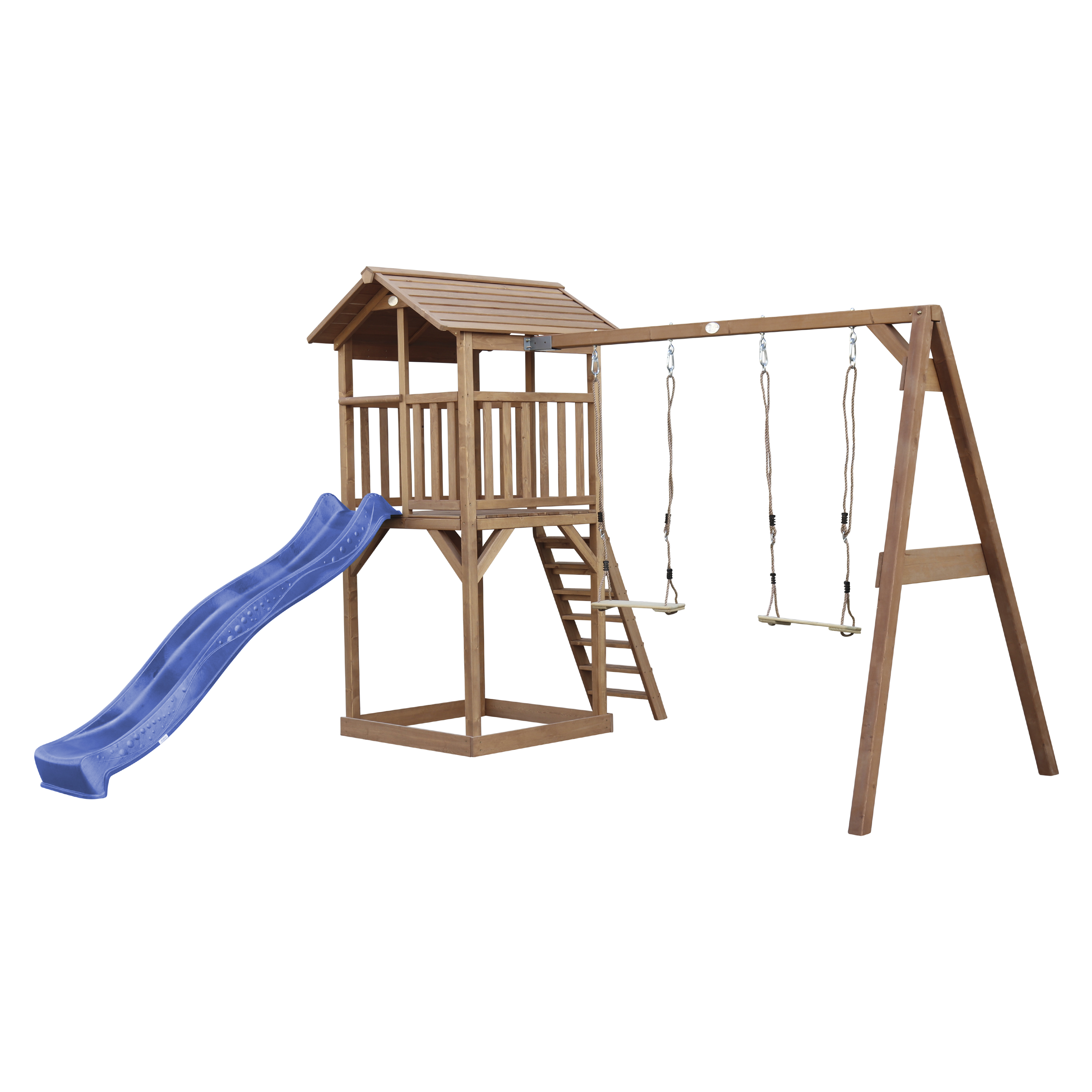 AXI Beach Tower with Double Swing Set Brown - Blue Slide