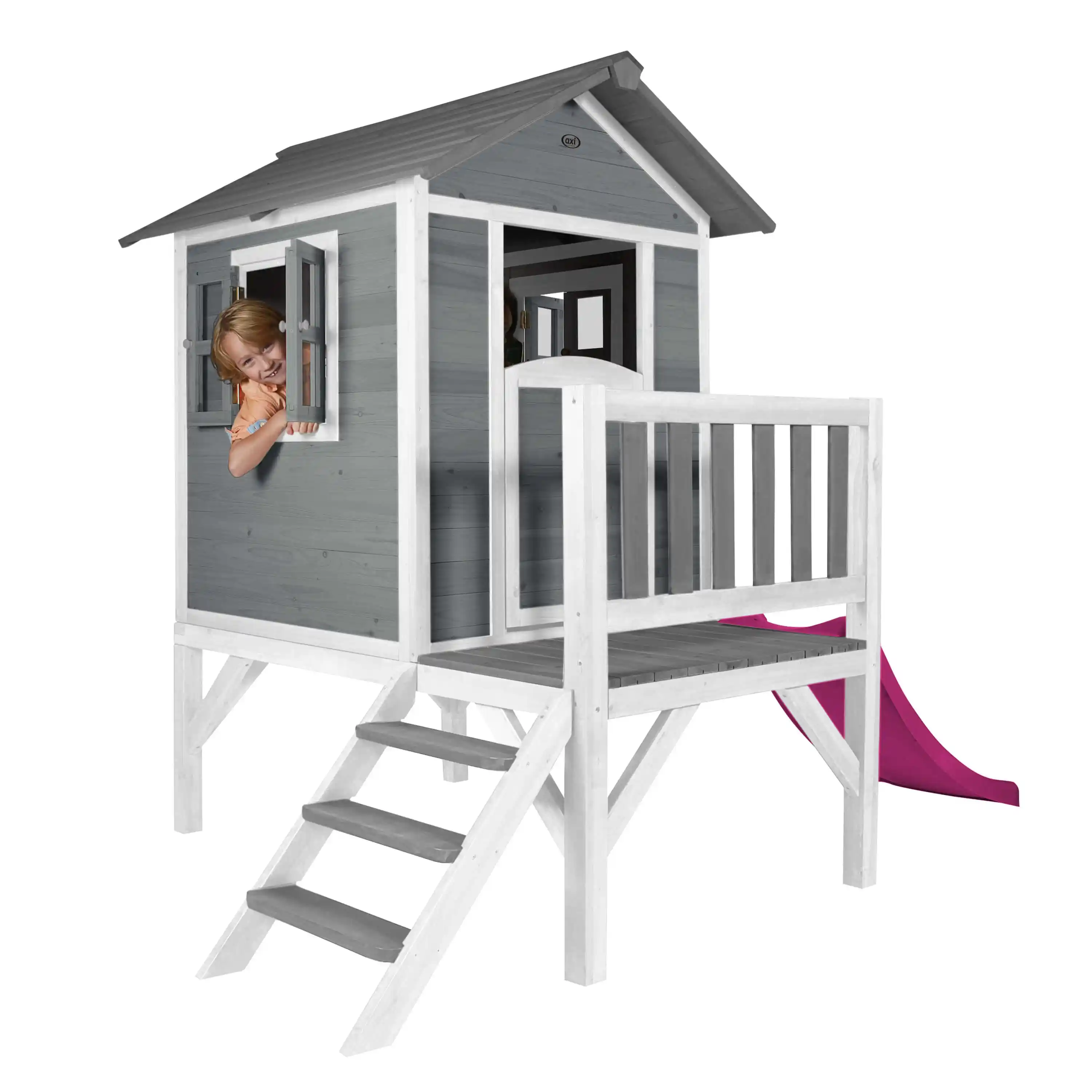 AXI Lodge XL Speelhuis Cool Grijs - Paarse Glijbaan