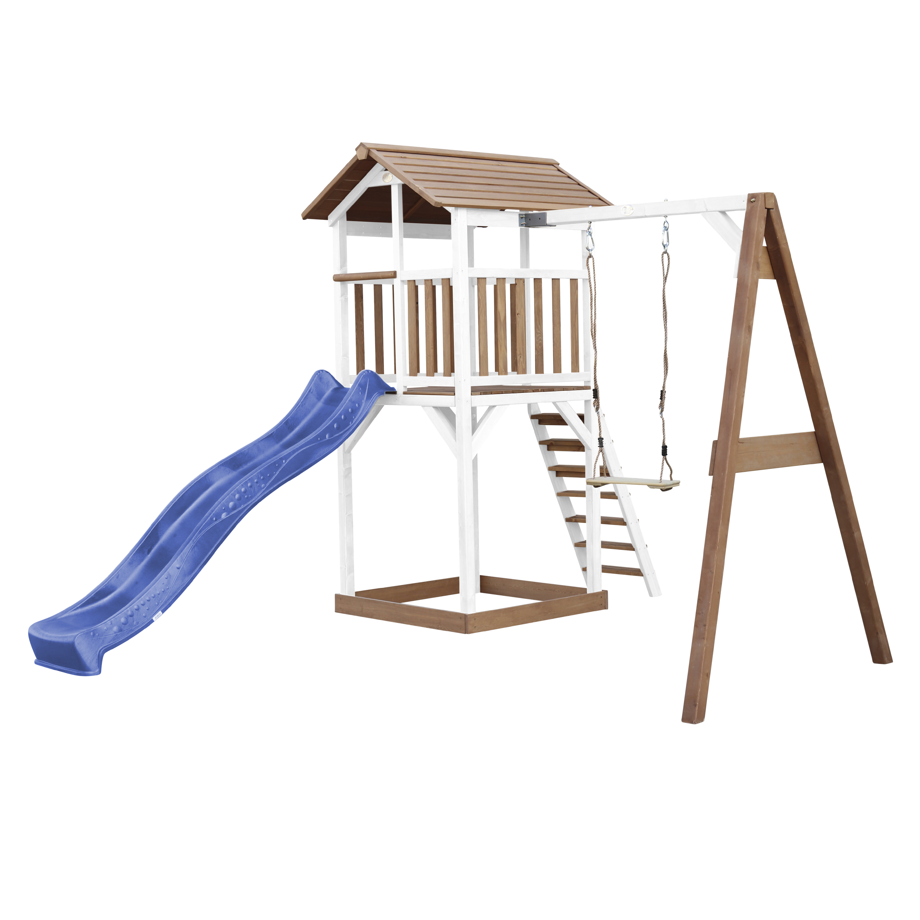 AXI Beach Tower with Single Swing Set Brown/White - Blue Slide