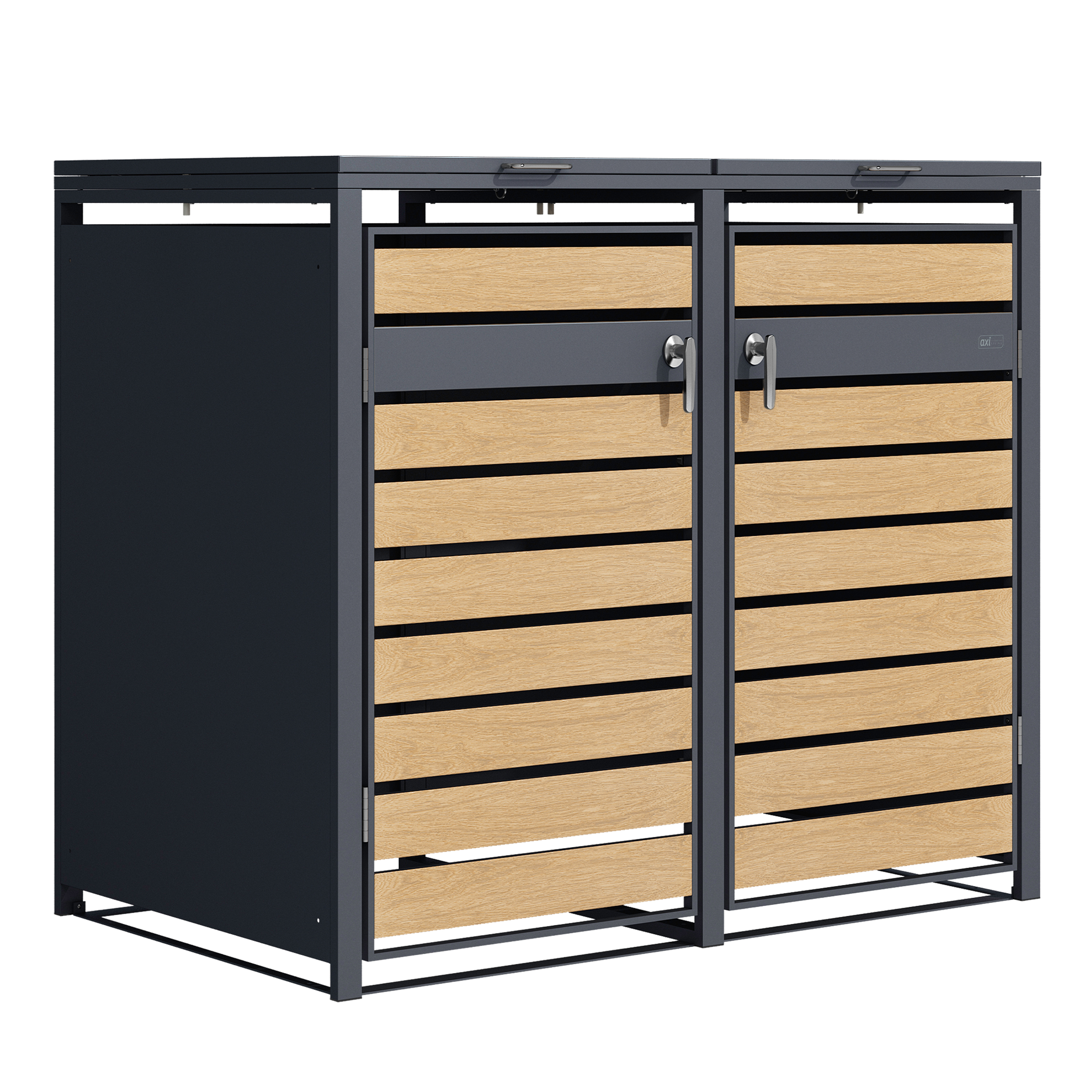 AXI Lucas Metal Garbage Bin Shed Anthracite/Wood look - 2 Garbage Bins