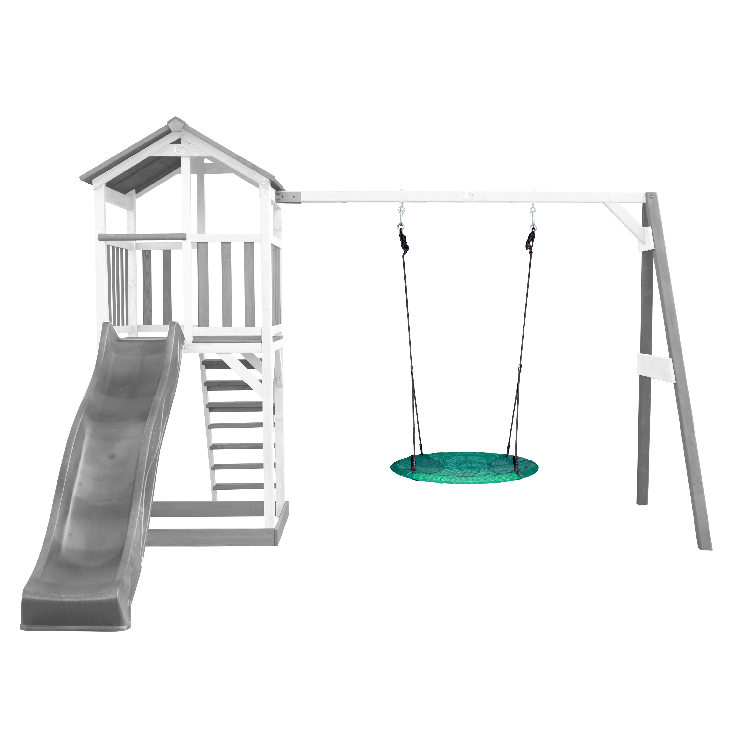 AXI Beach Tower with Summer Nest Swing Set Grey/White - Grey Slide-8717973936640 AXI Beach Tower with Summer Nest Swing Set Grey/White - Grey Slide