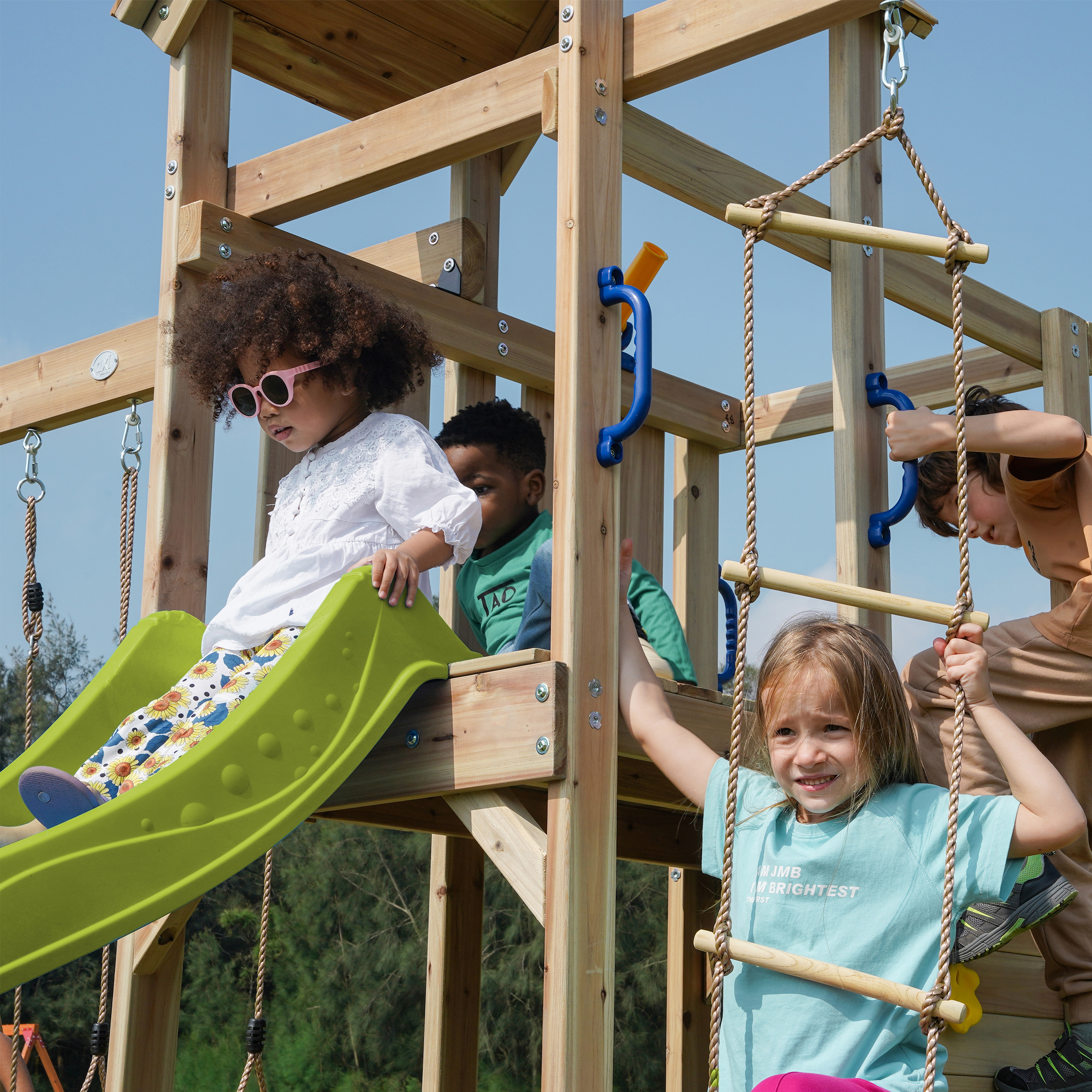 AXI Moos Climbing Frame with Double Swing Set - Lime Green Slide