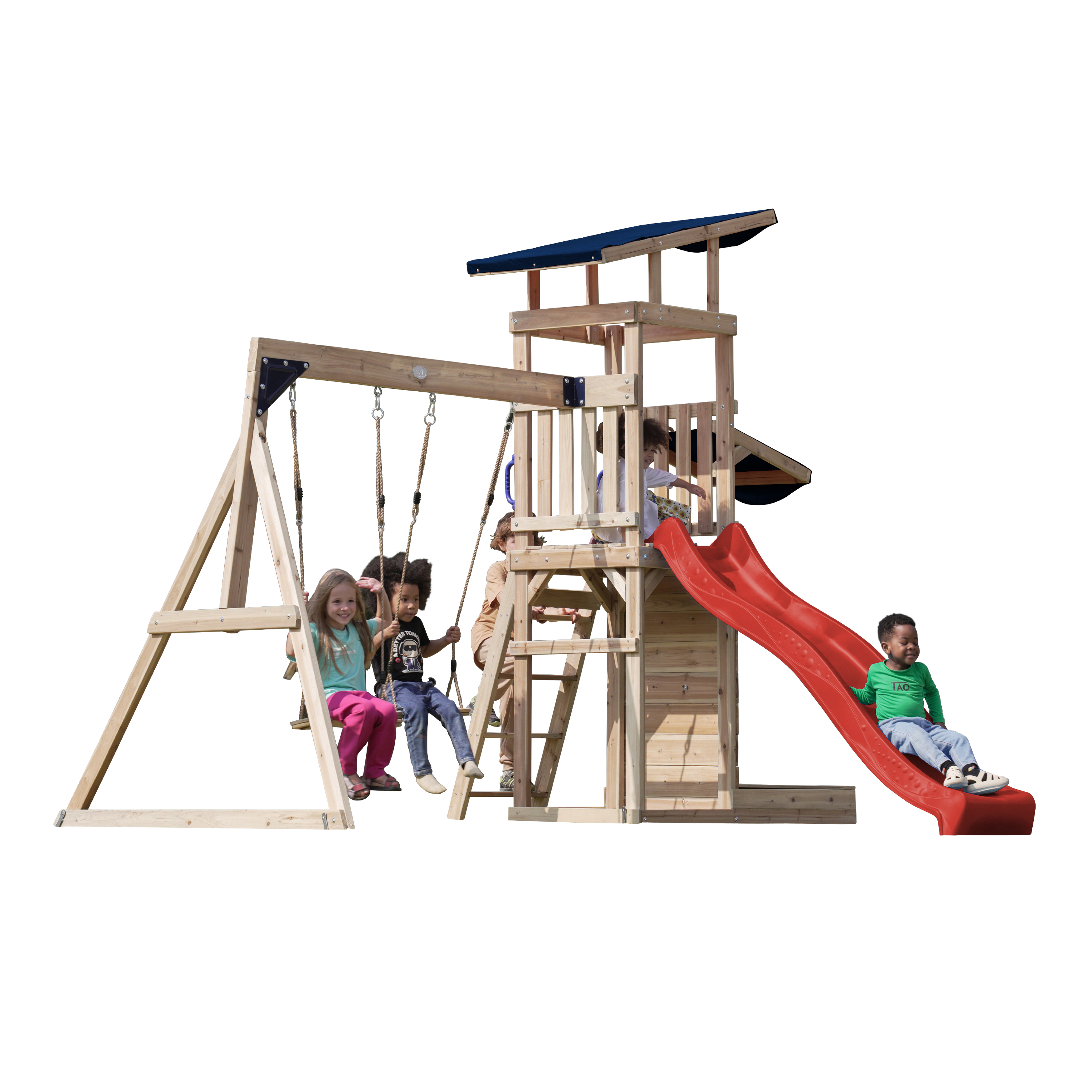 AXI Malik Climbing Frame with Double Swing Set - Red Slide
