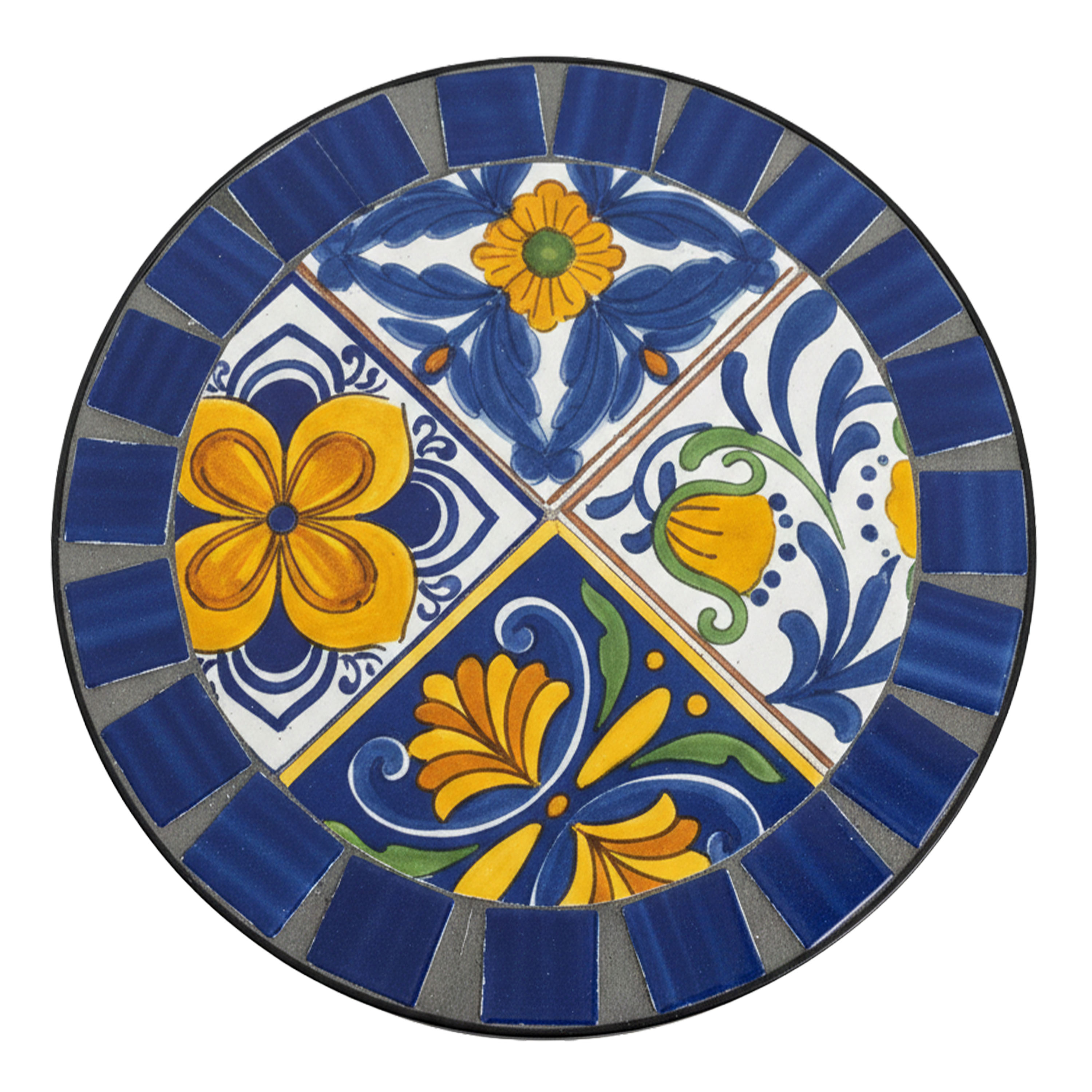 AXI Lola Mosaic Plant Table Round Mediterranean Style – Blue/Yellow – Set of 3
