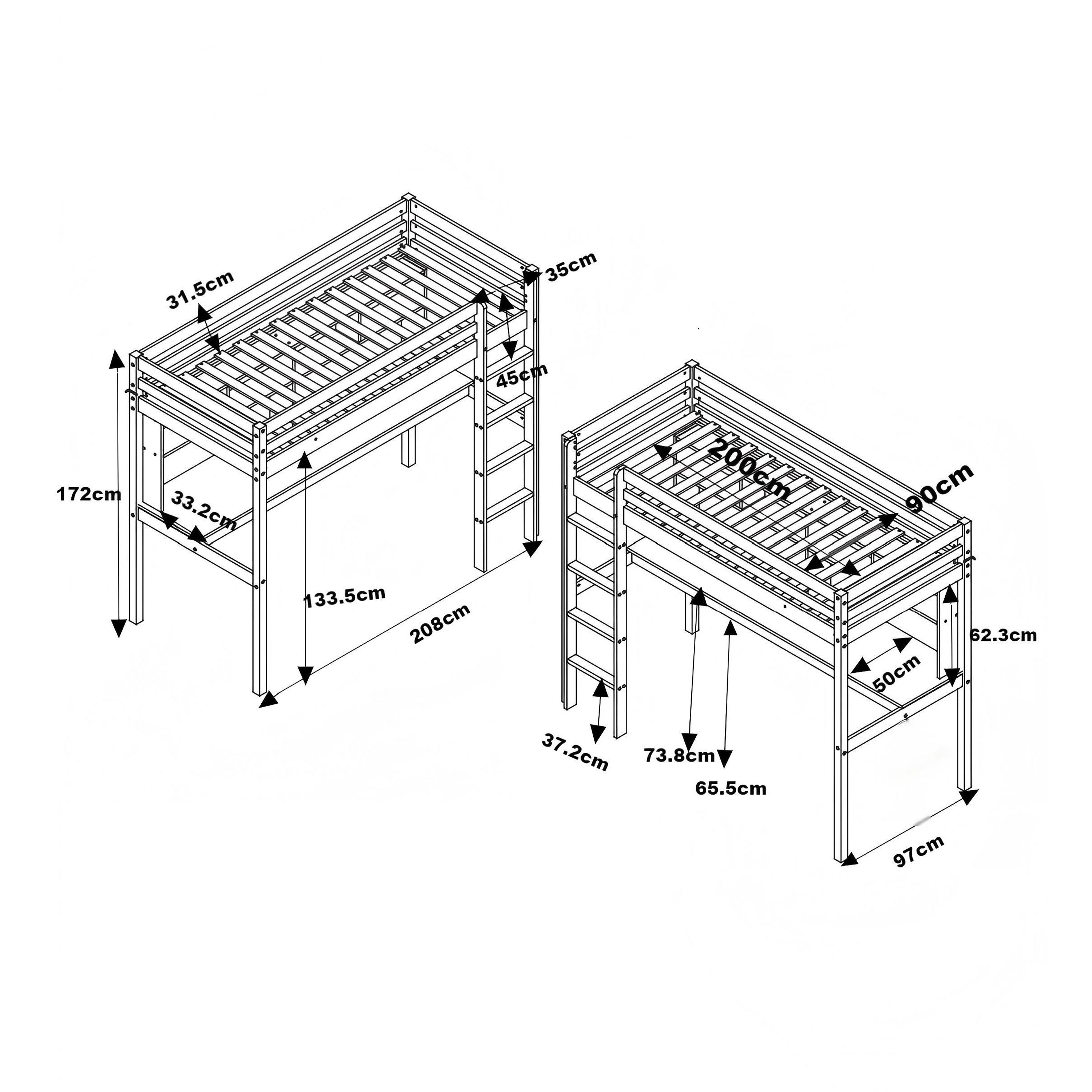 Sunny Sil Loft Bed with Desk Grey – Without Mattress