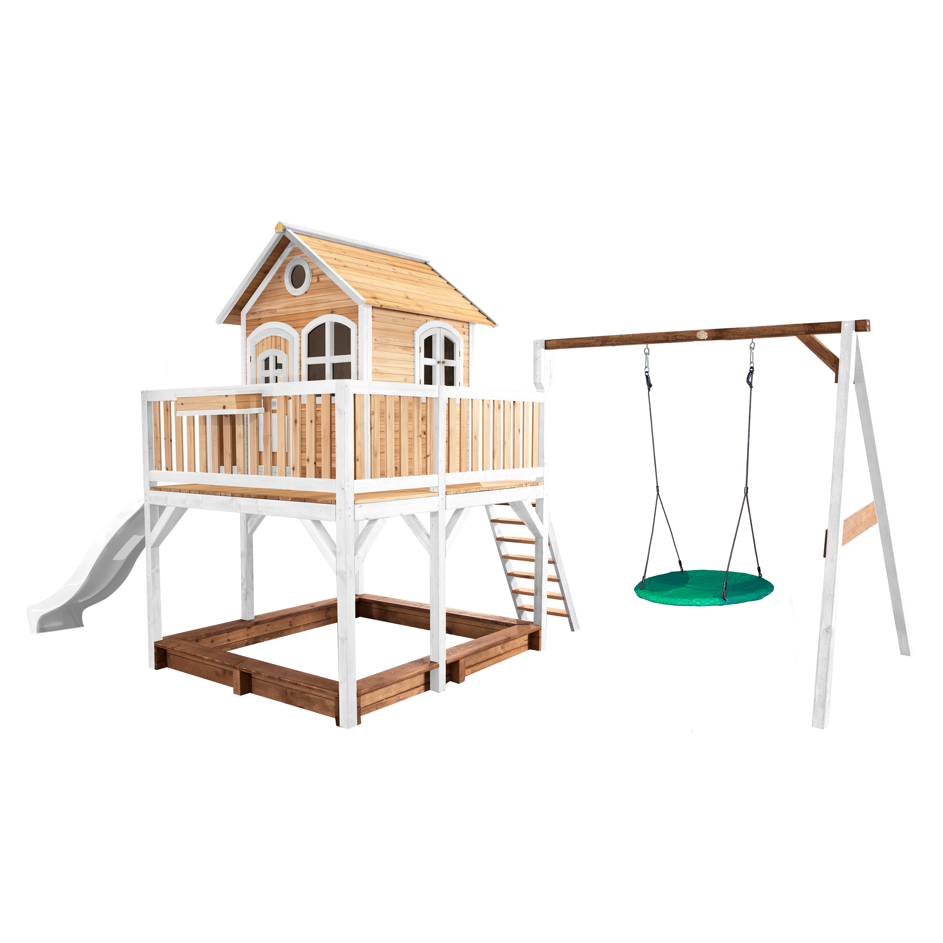 AXI Liam Playhouse with Summer Nest Swing Set Brown/White - White Slide-8717973932796 AXI Liam Playhouse with Summer Nest Swing Set Brown/White - White Slide