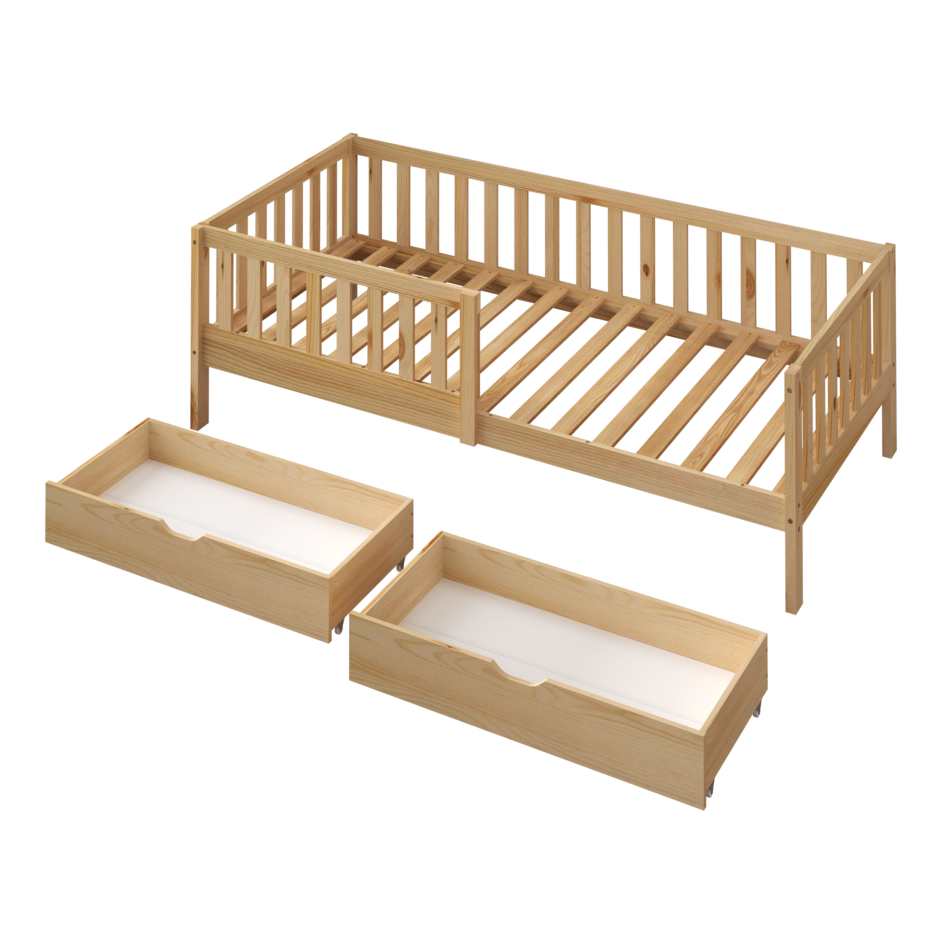 Sunny Isa Kids Bed with 2 Storage Drawers and Guardrail Natural – Without Mattress