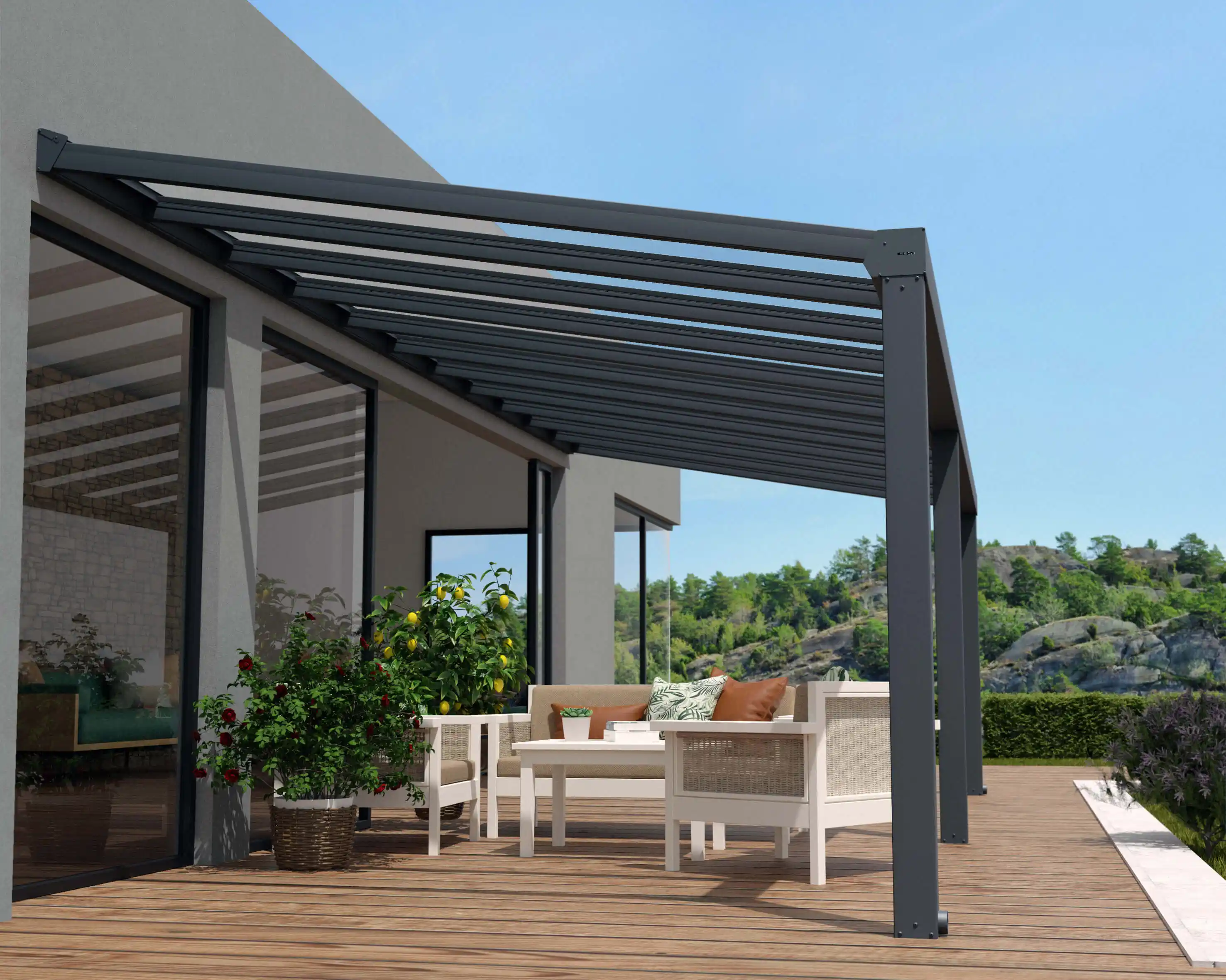 Canopia Stockholm 340X805 cm Terrasoverkapping Donkergrijs Helder-7290108601312 Canopia Stockholm 340X805 cm Terrasoverkapping Donkergrijs Helder