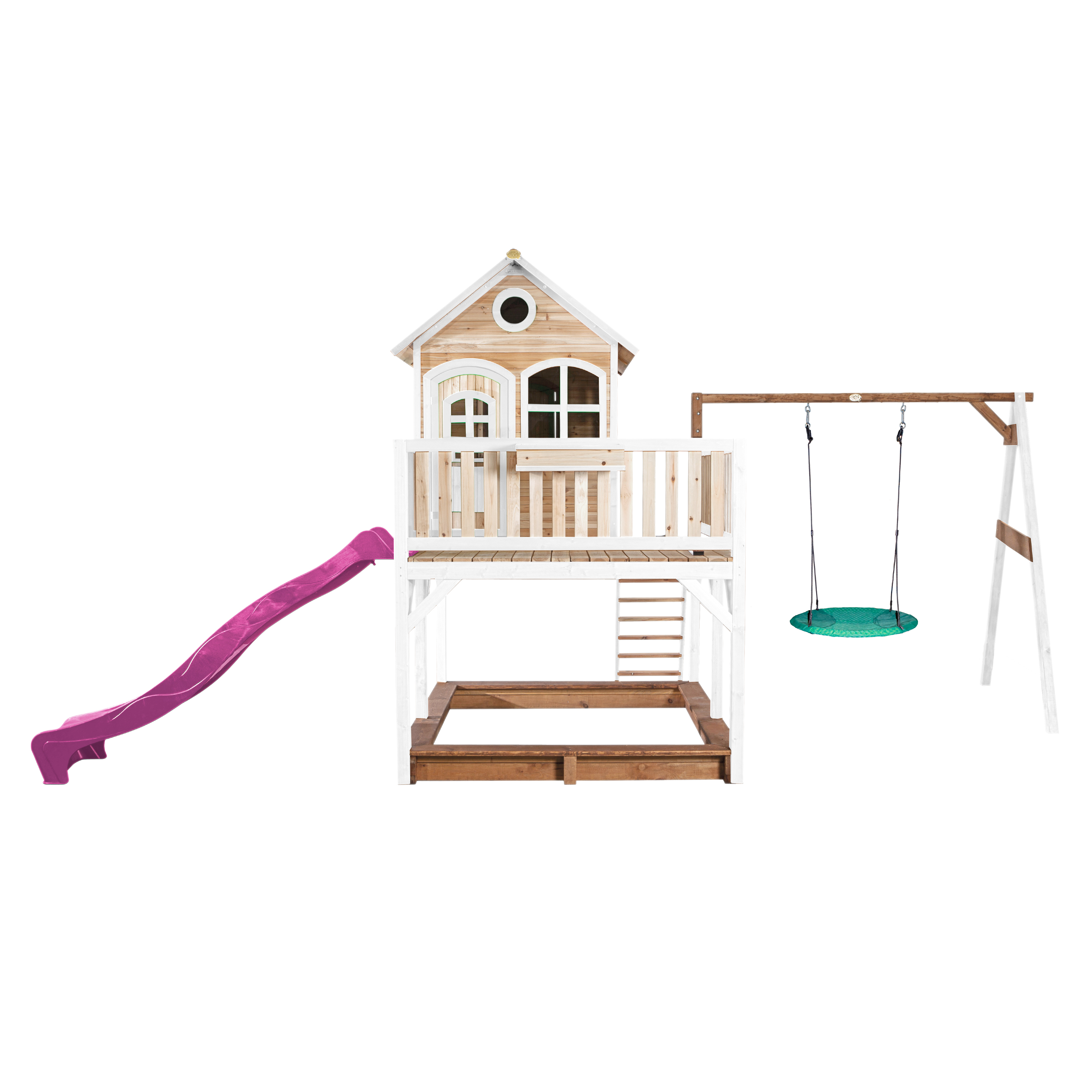 AXI Liam Playhouse with Summer Nest Swing Set Brown/White - Purple Slide