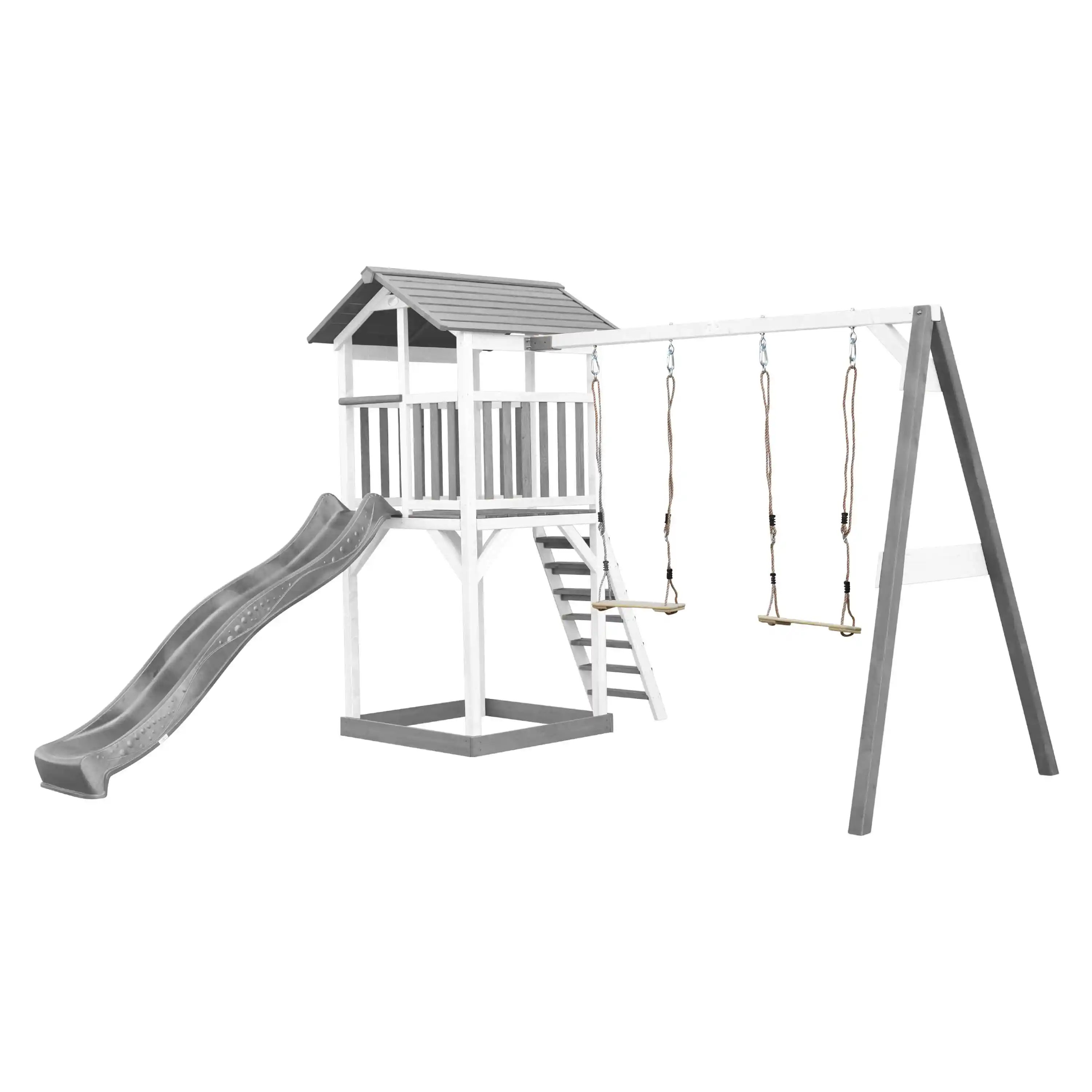 AXI Beach Tower Speeltoren met Dubbele Schommel Grijs/wit - Grijze Glijbaan
