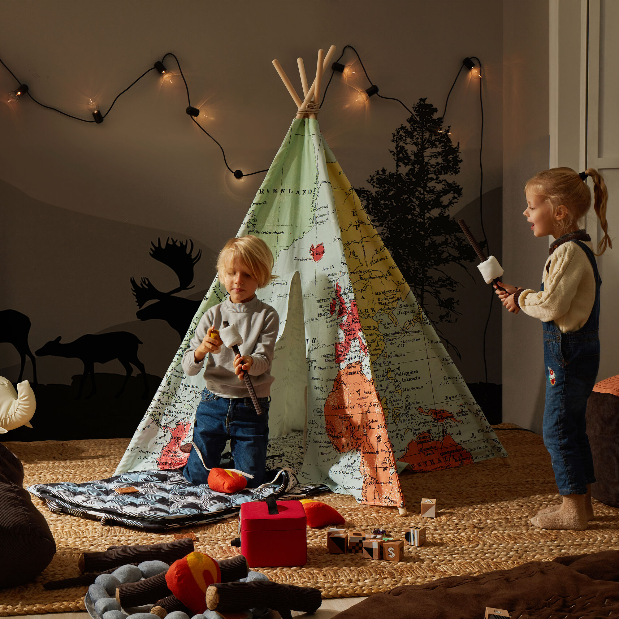 Sunny Wereldkaart Tipi Tent Multikleur