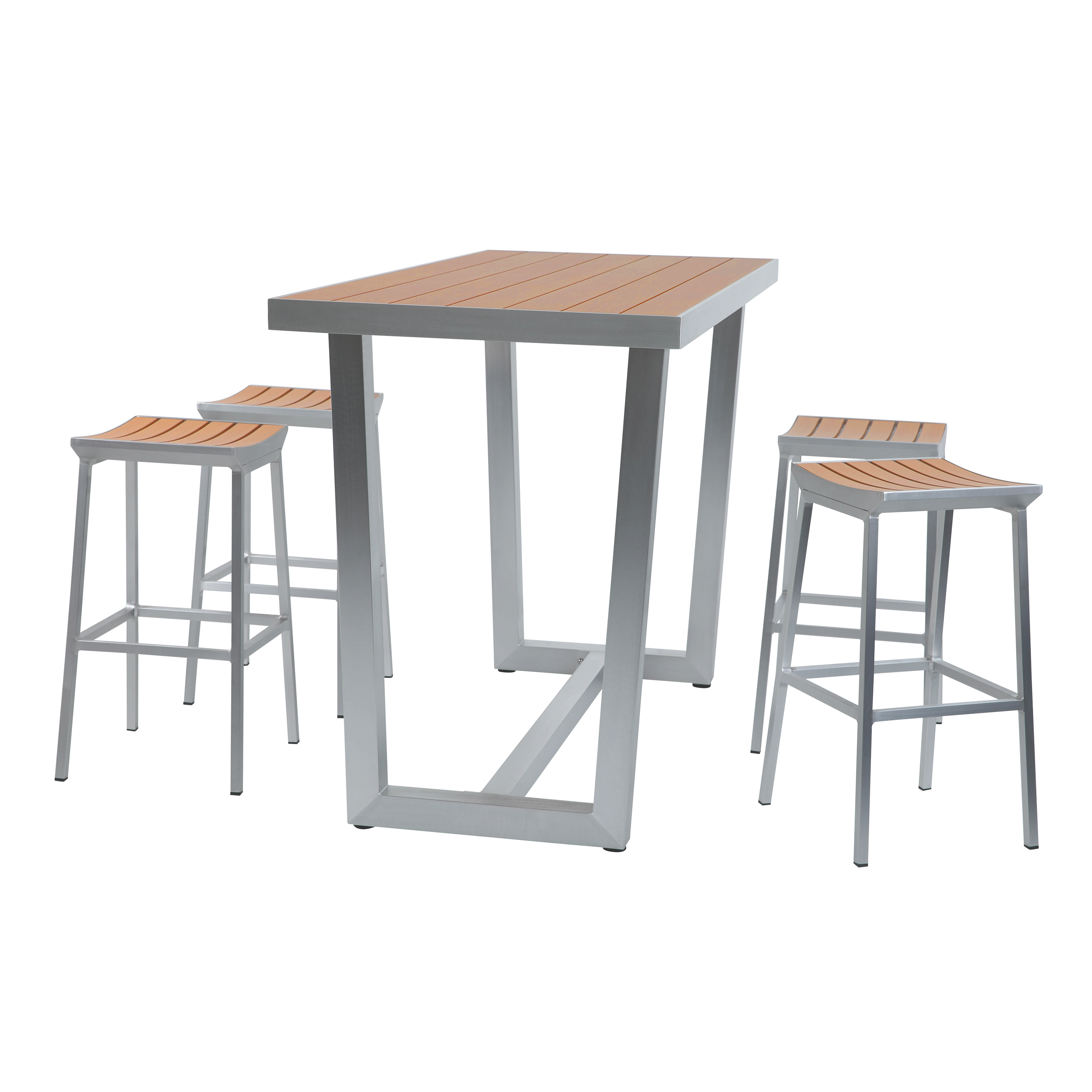 AXI James Bar Set with 4 bar stools - Aluminum/Wood-look