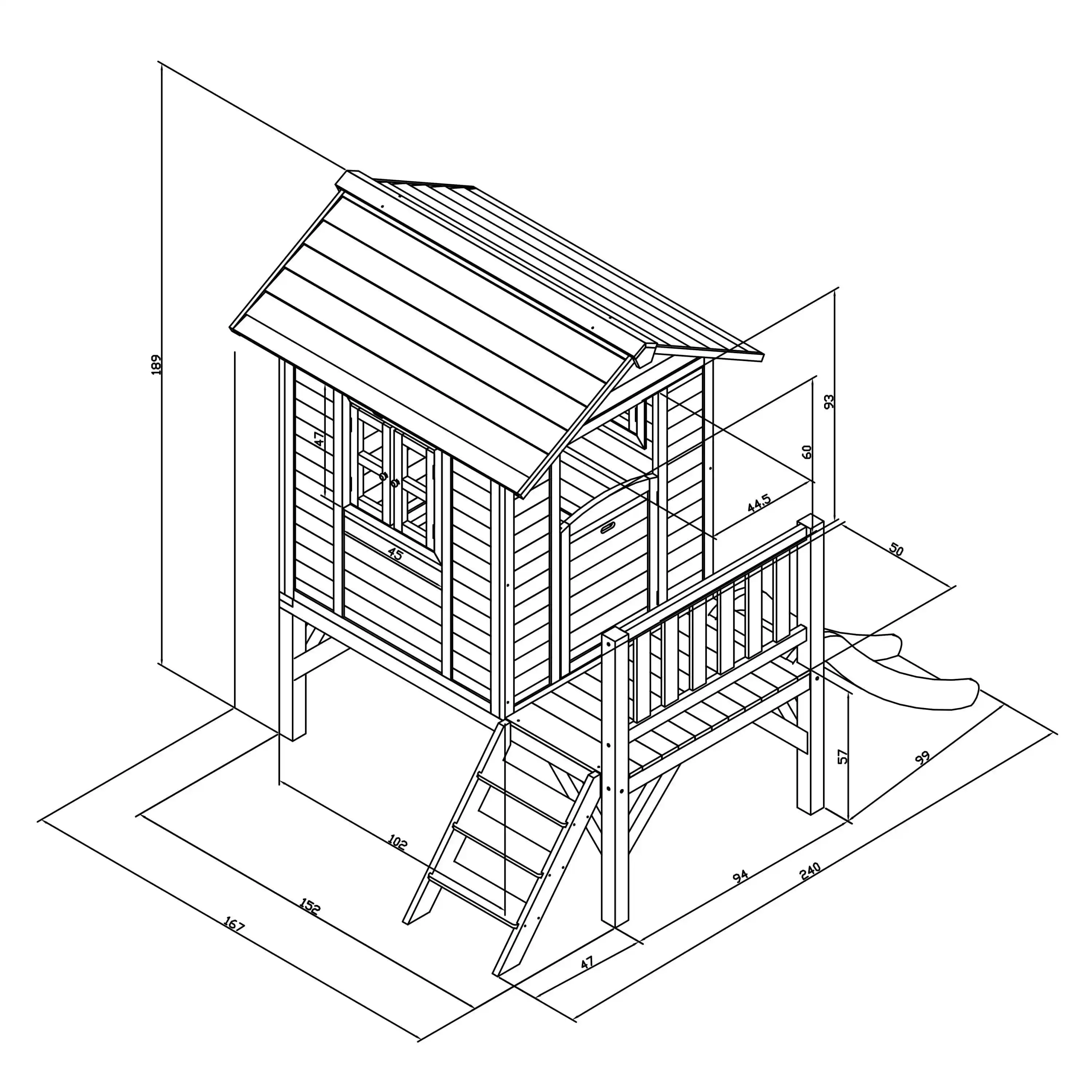 AXI Lodge XL Spielhaus Grau - Rote Rutsche