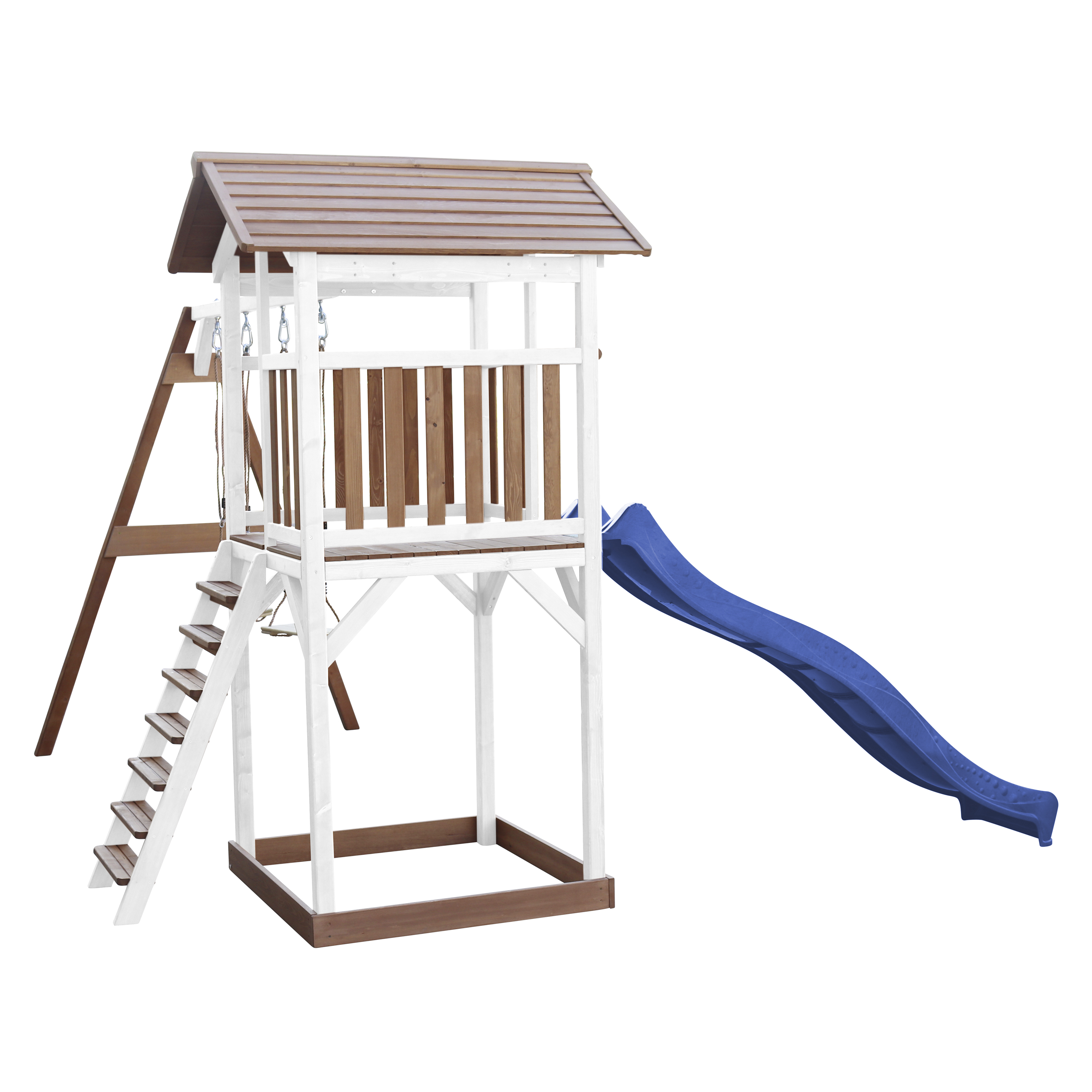 AXI Beach Tower with Double Swing Set Brown/White - Blue Slide