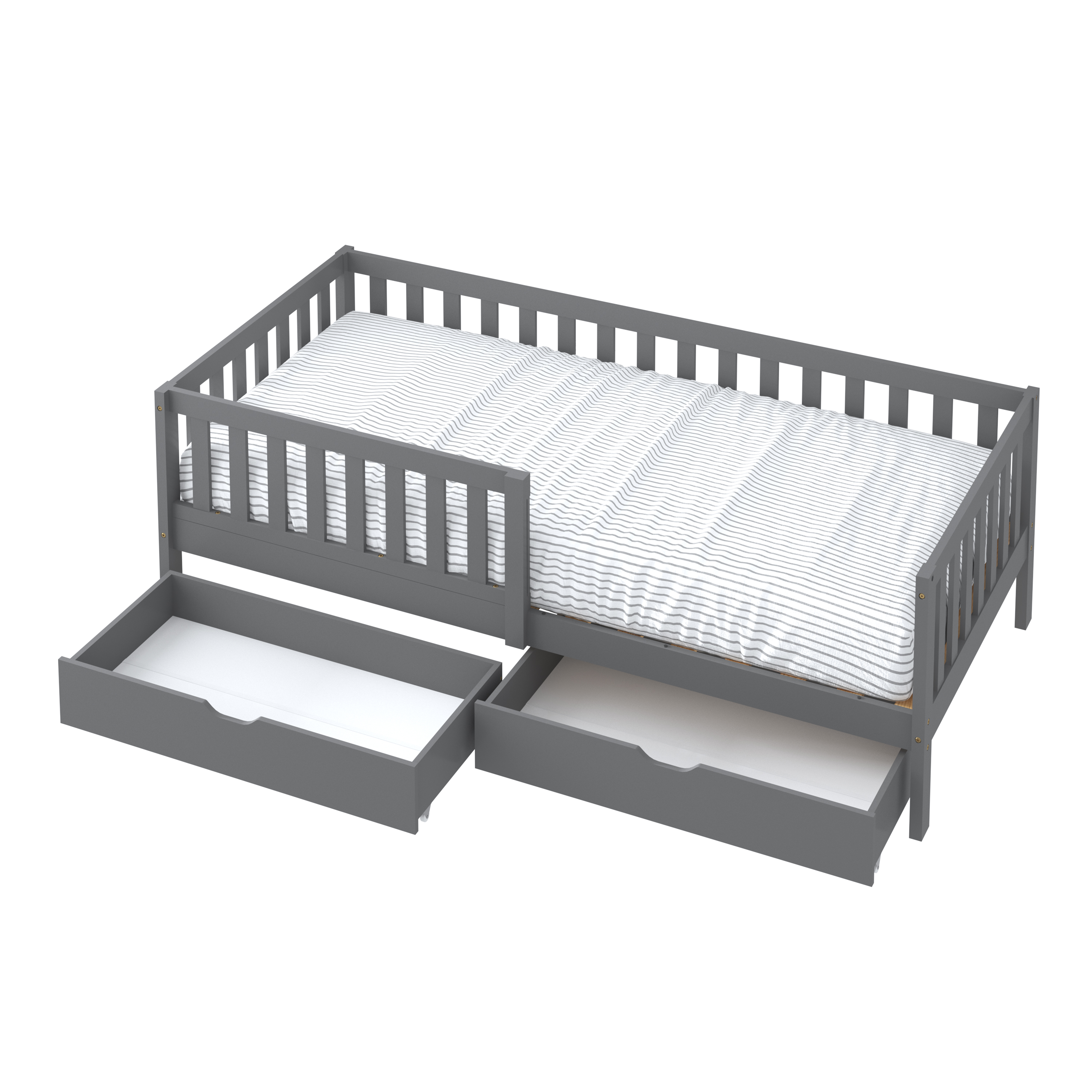 Sunny Isa Kids Bed with 2 Storage Drawers and Guardrail Grey – With Mattress