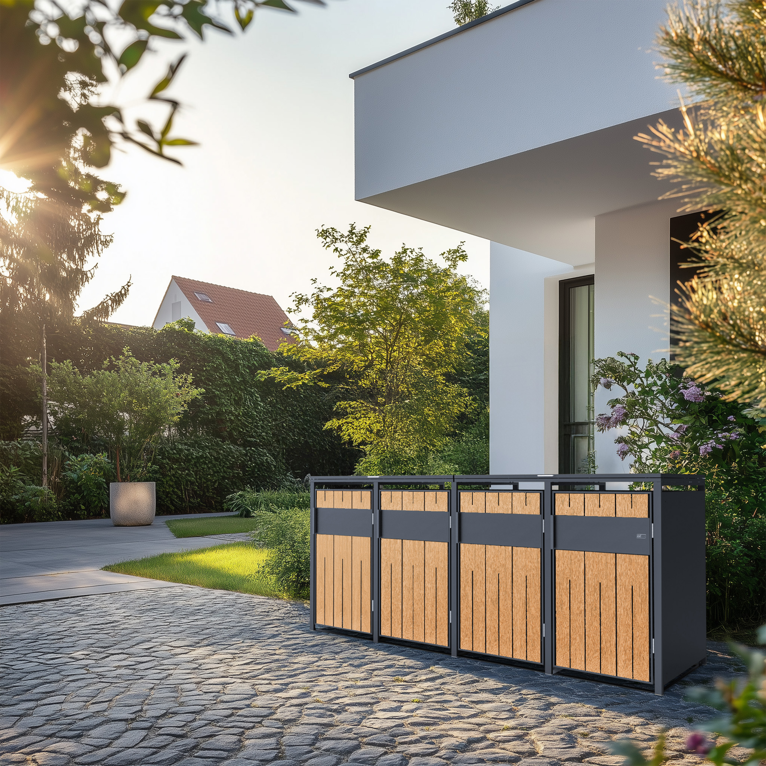 AXI Luke Metal Garbage Bin Shed - 4 Garbage Bins