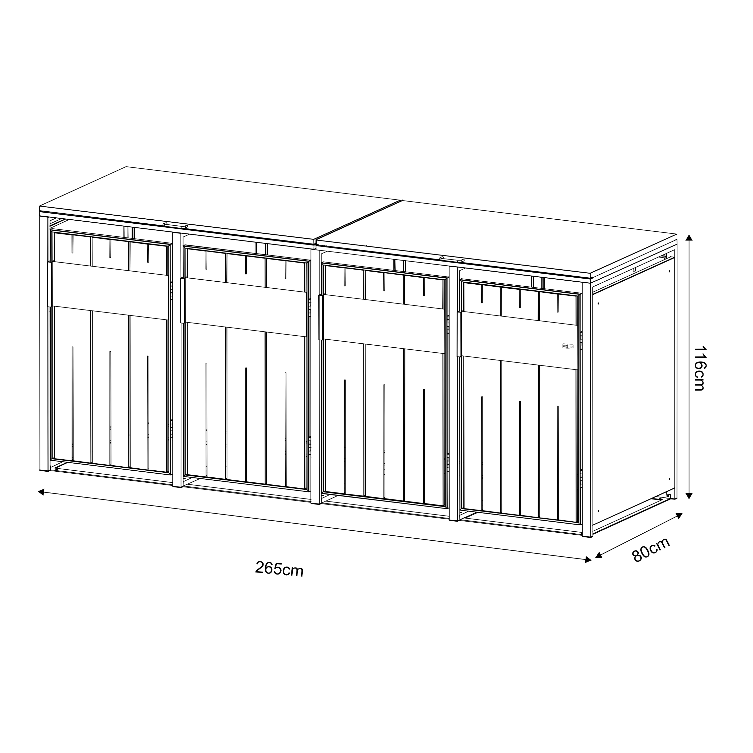 AXI Luke Metal Garbage Bin Shed - 4 Garbage Bins