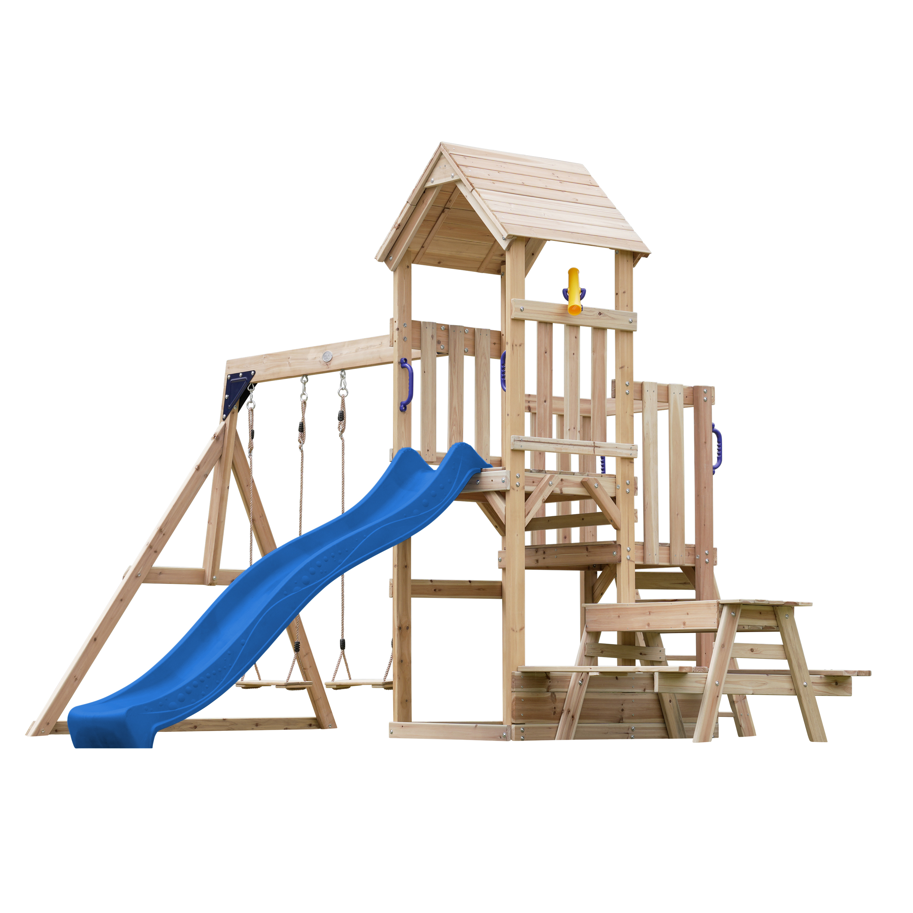 AXI Mette Playground with Double Swing Brown - Blue Slide 