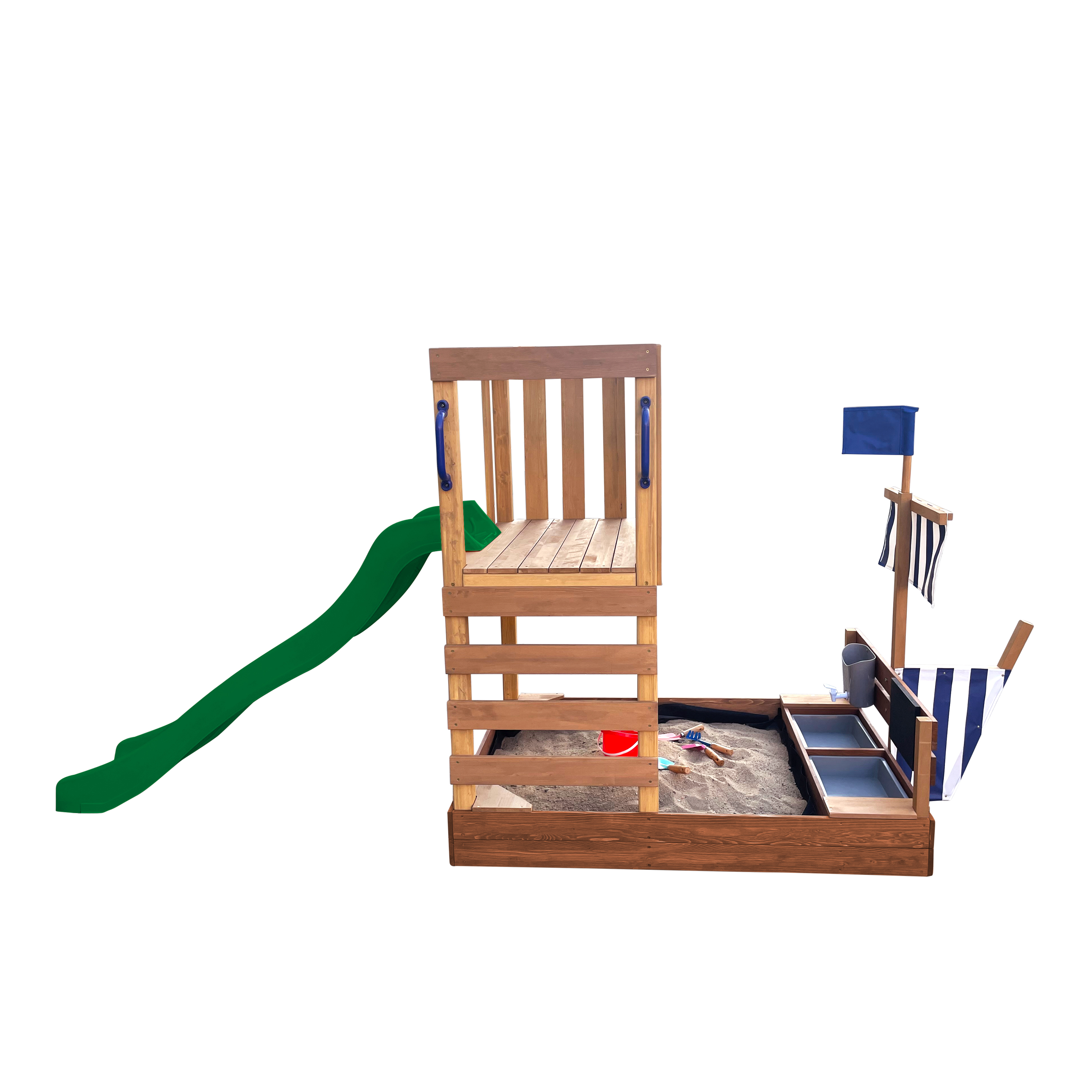AXI Vicky Climbing Frame with Sandbox, Play Kitchen & Chalkboard – Green Slide
