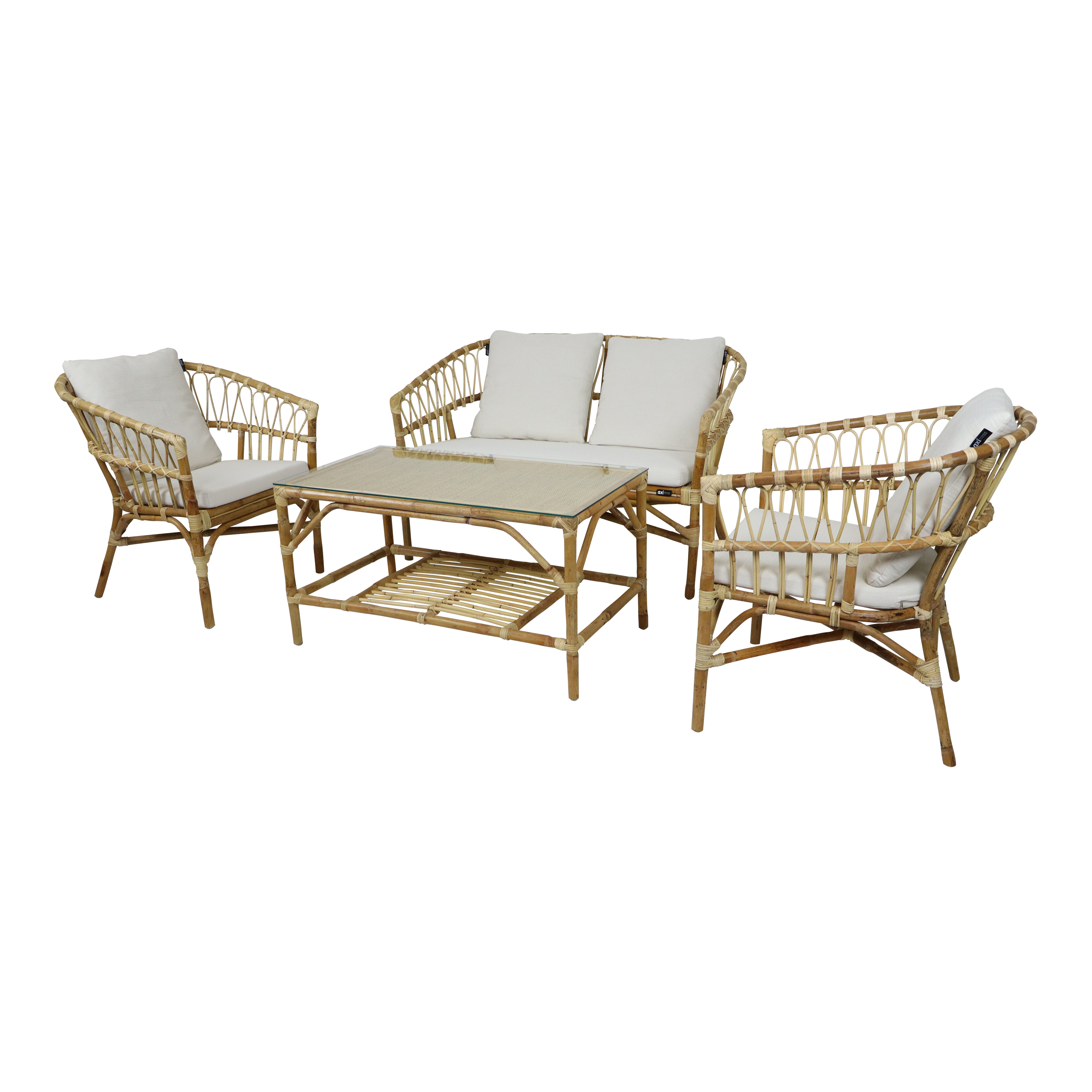 AXI Mary Rattan Lounge Set – 4-teilig mit Sofa, Tisch und 2 Stühlen Braun und Weiß