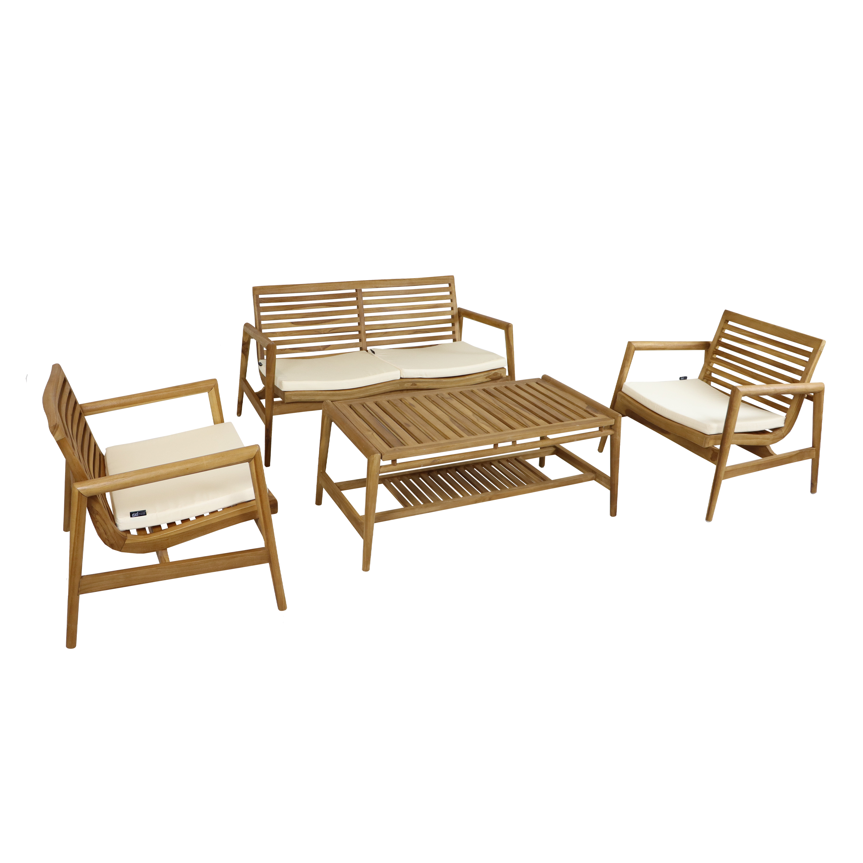 AXI June Lounge Set 4-piece with bench. table & 2 chairs - Teak/Cream