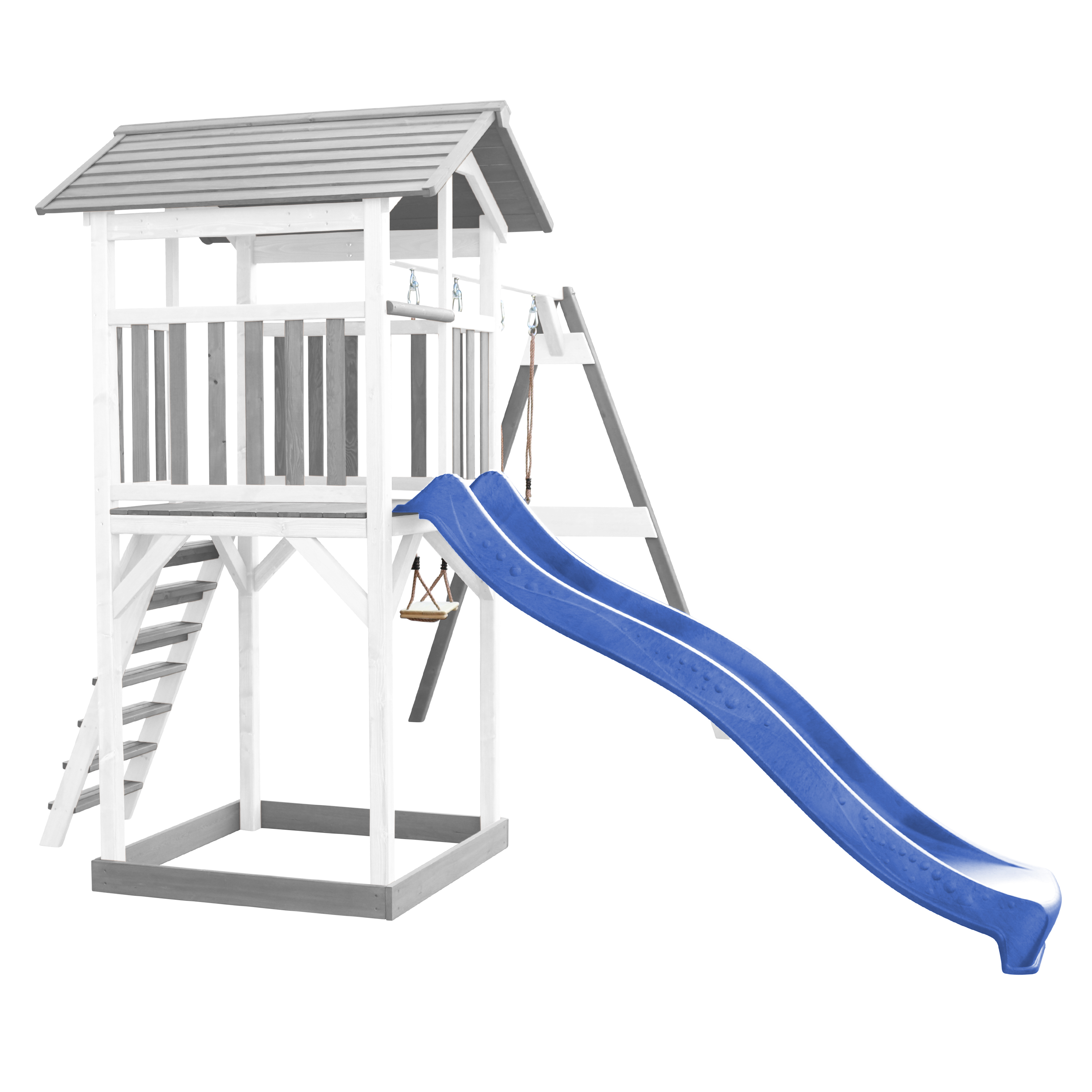 AXI Beach Tower with Double Swing Set Grey/White - Blue Slide