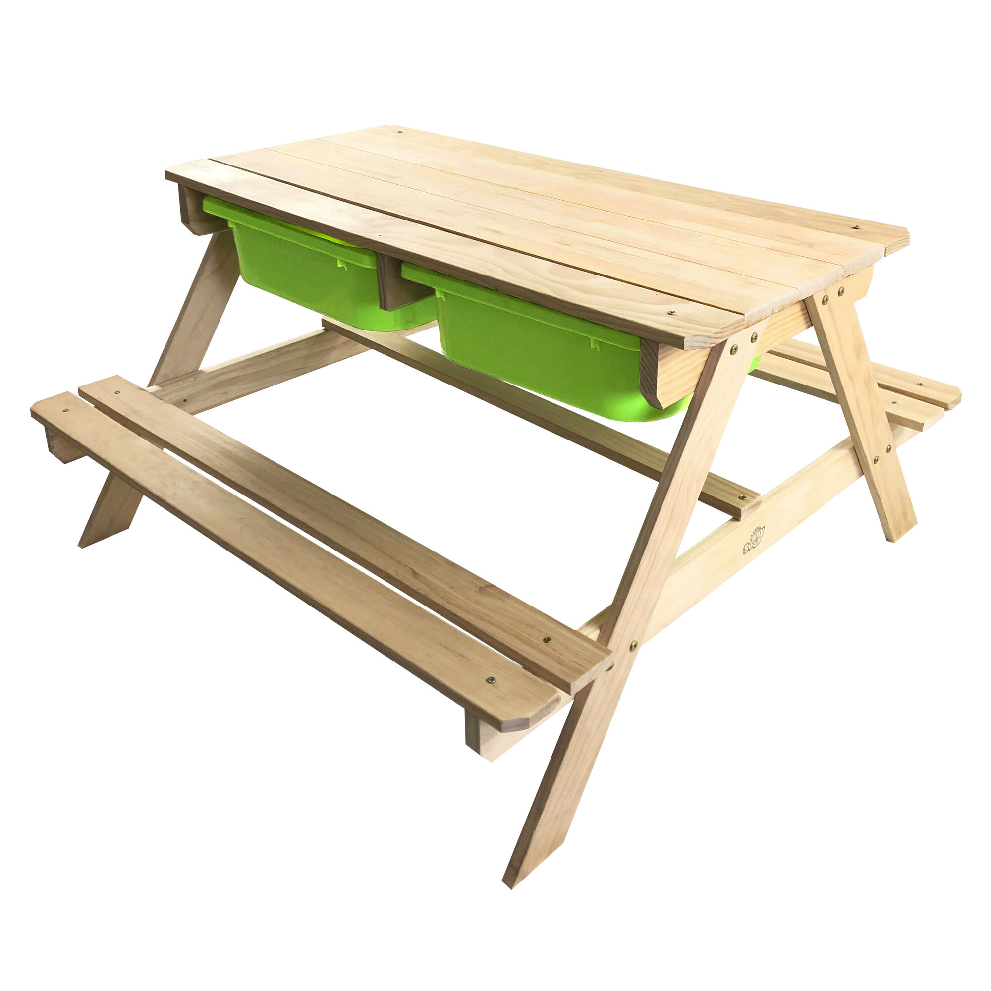 Sunny Dual Top 2.0 Sand und Wasser Picknicktisch - Mit Kreidetafel und grünen Behältern