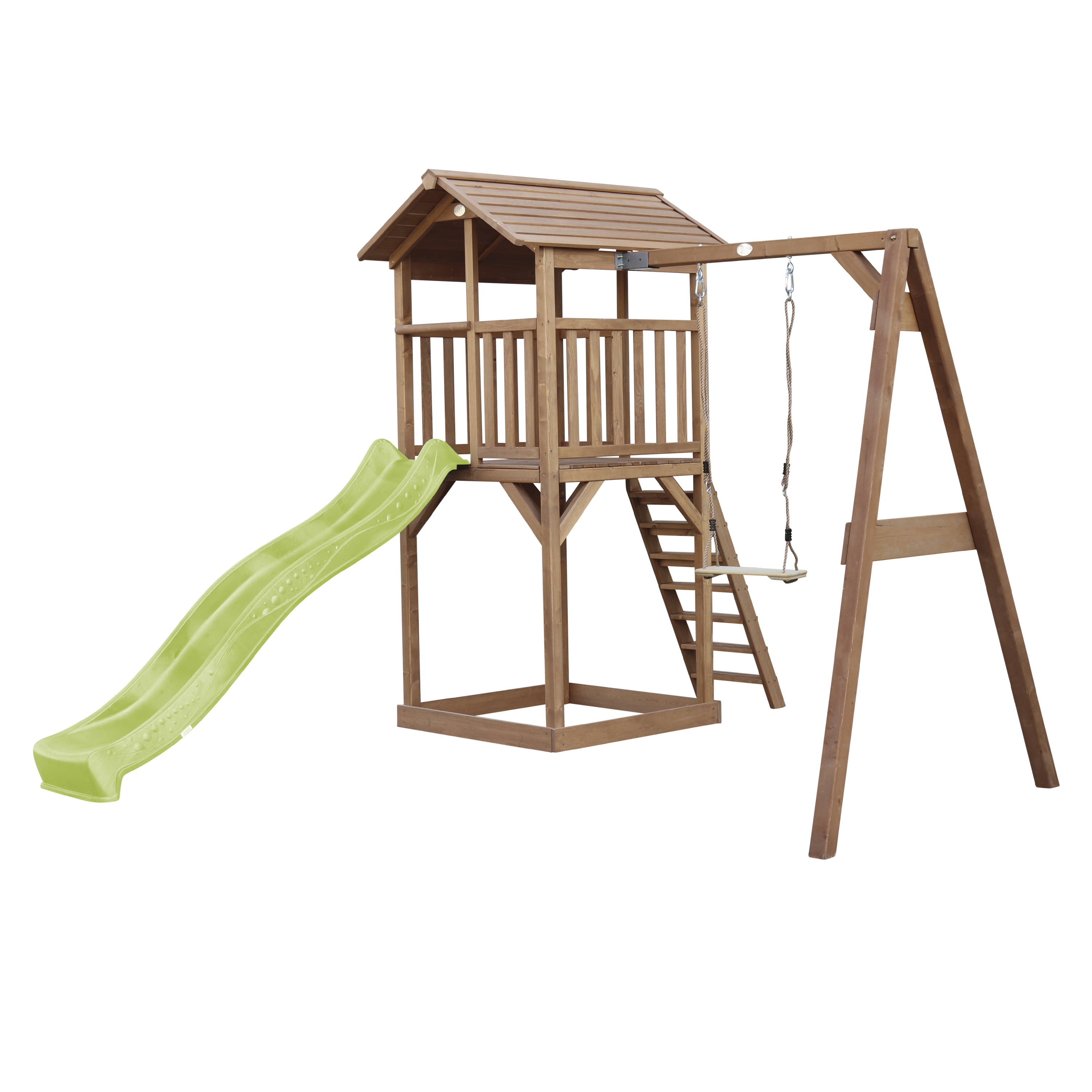 AXI Beach Tower with Single Swing Set Brown - Lime Green Slide