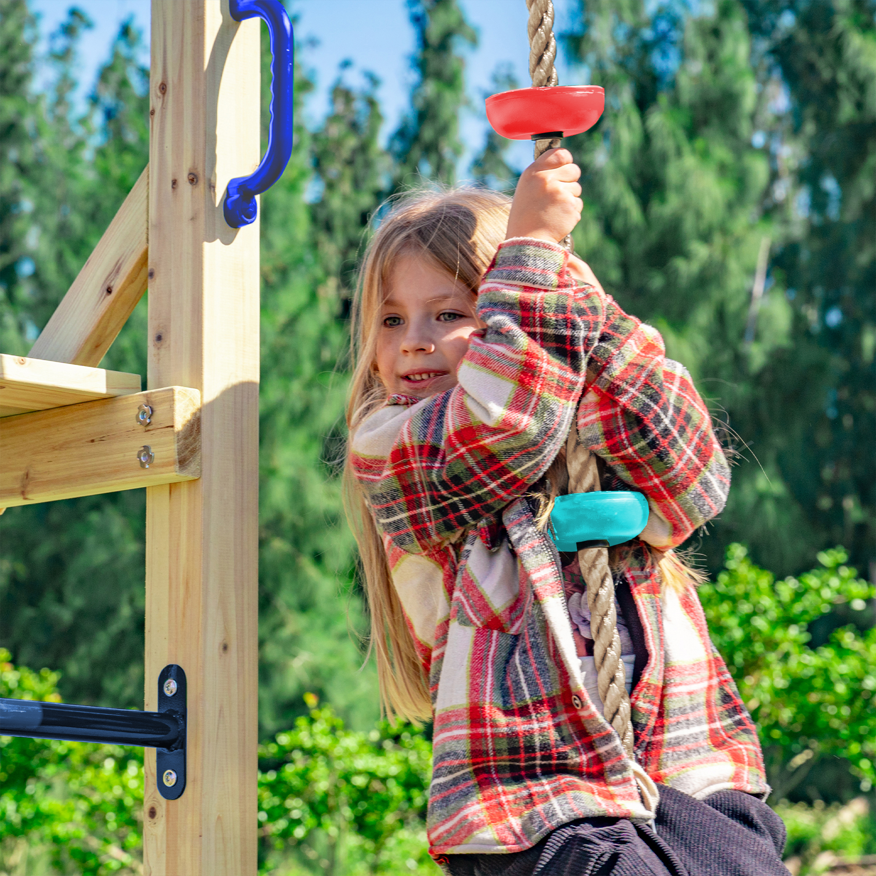 AXI Boris Wooden Playcentre with Swings, Trapeze, Climbing Nets and Monkey Bars – Green Slide