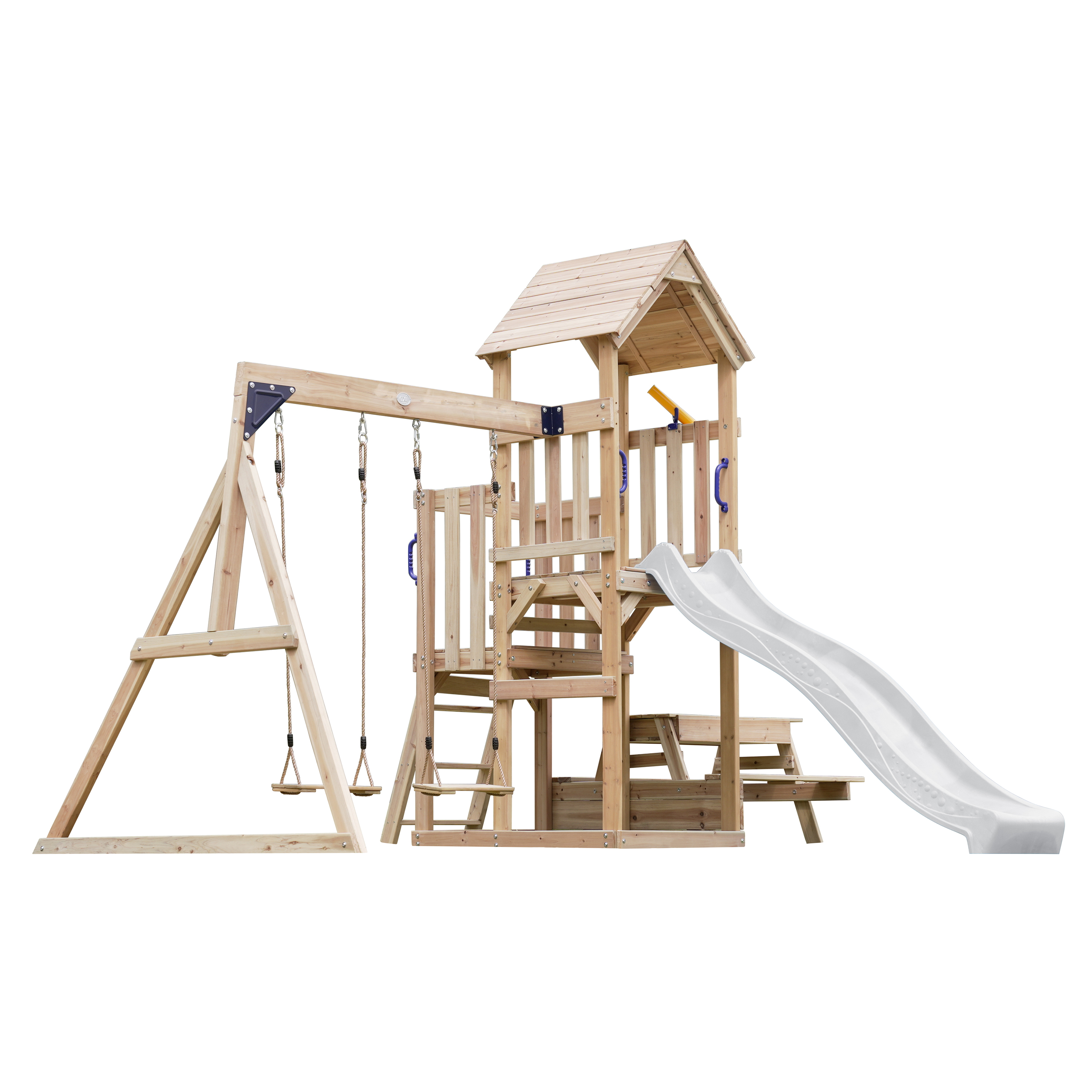 AXI Mette Climbing Frame with Double Swing Set and Picnic Table - White Slide