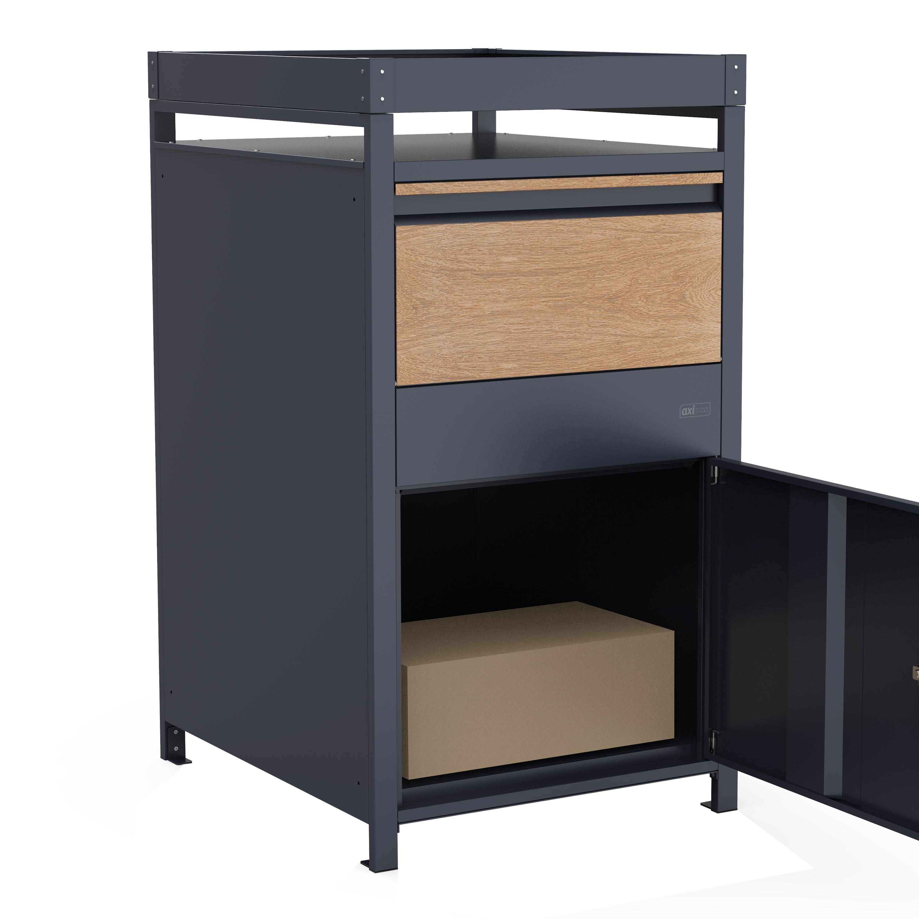 AXI Leon Bin Storage with Louis Parcel Postbox Anthracite/Wood Look – 4 Garbage Bins