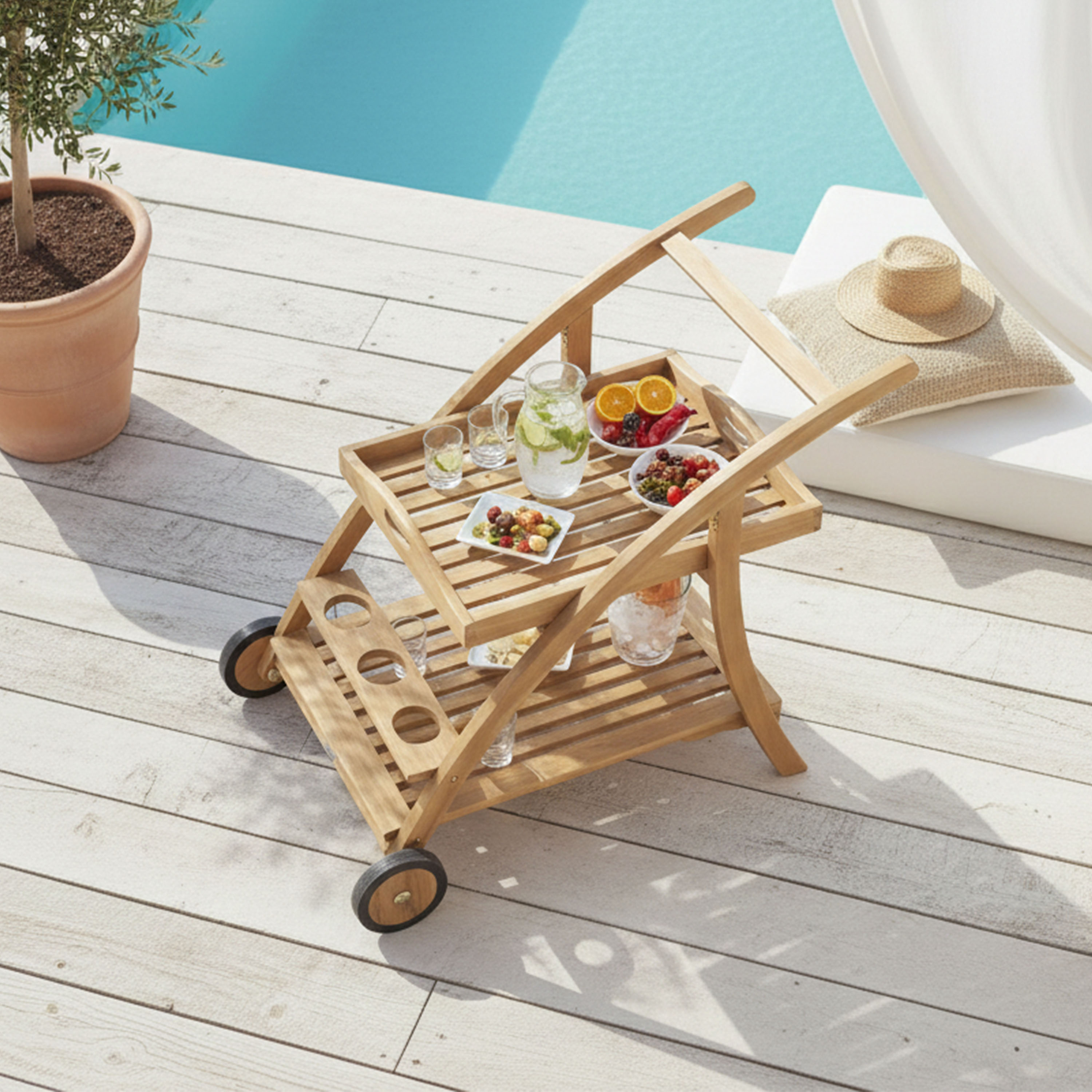 AXI Adi Teak Serving Trolley with Removable Tray