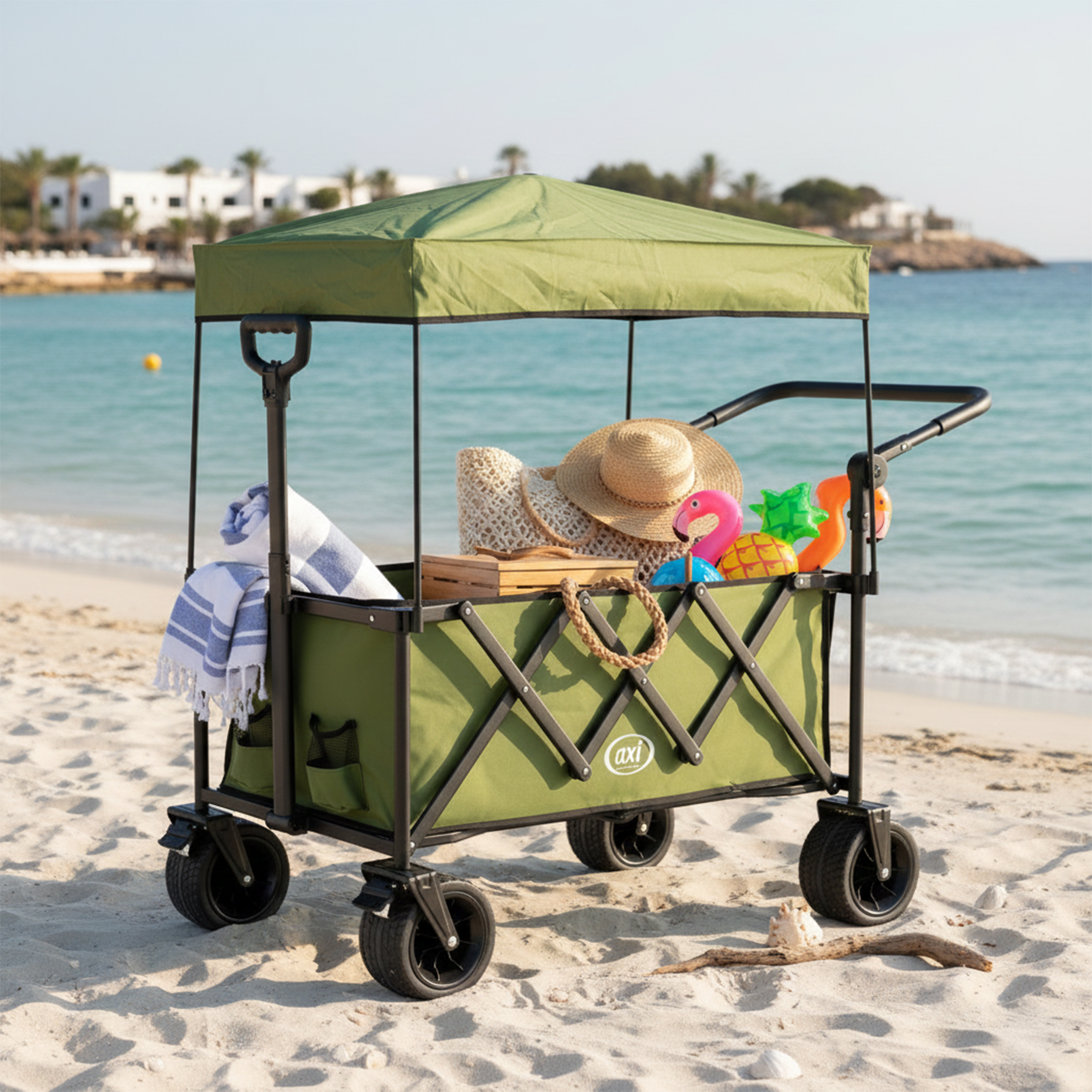 AXI SB221 Foldable Beach Wagon with roof - Green