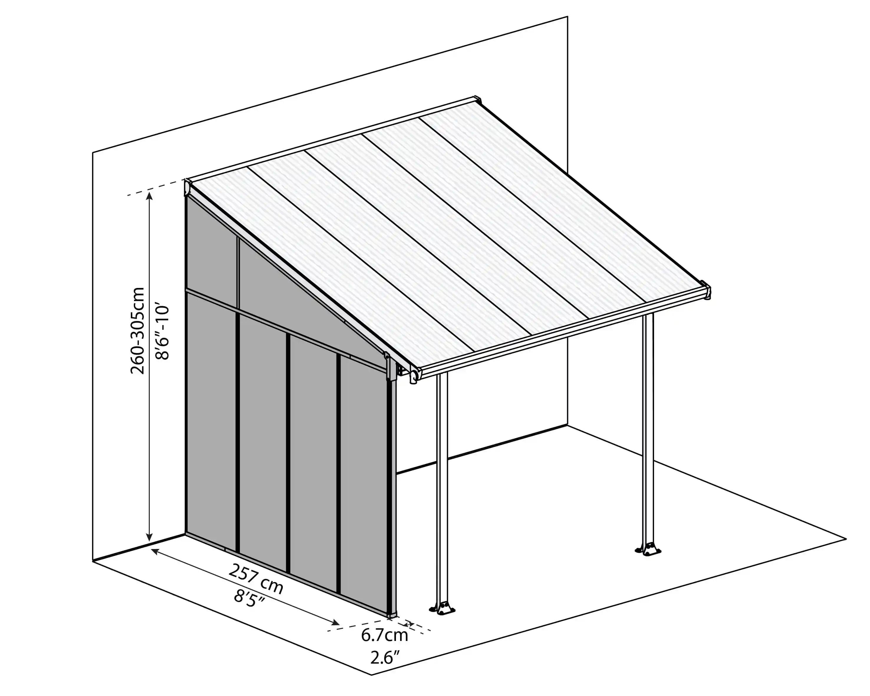 Canopia 3 m Terrasoverkapping  Zijwand Donkergrijs