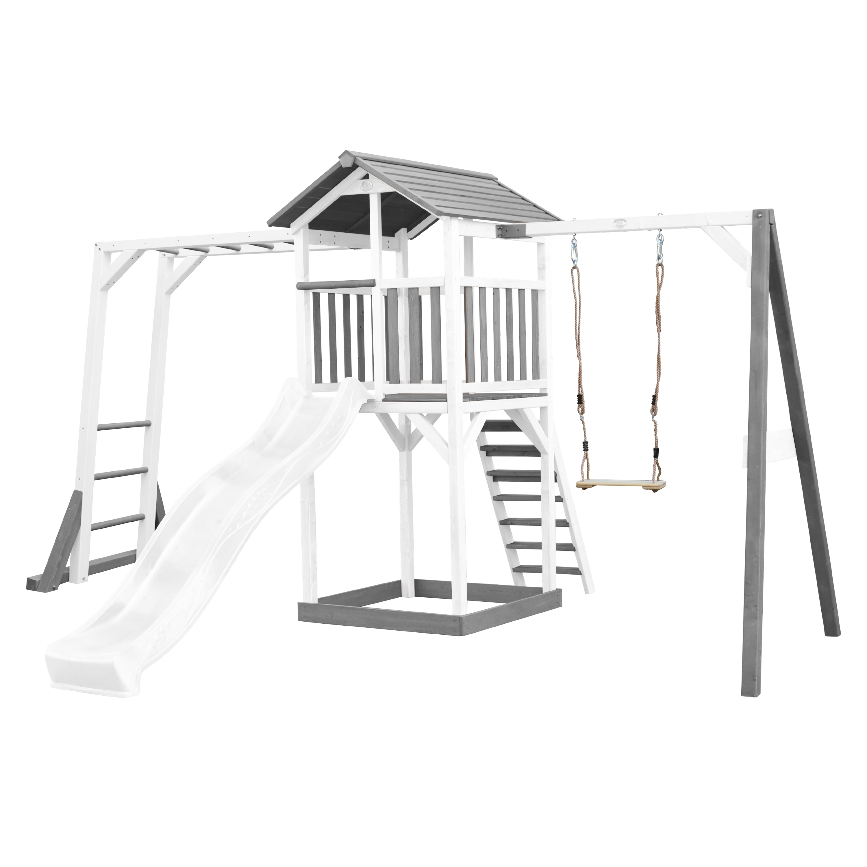 AXI Beach Tower with Climbing Frame and Single Swing Set Grey/White - White Slide