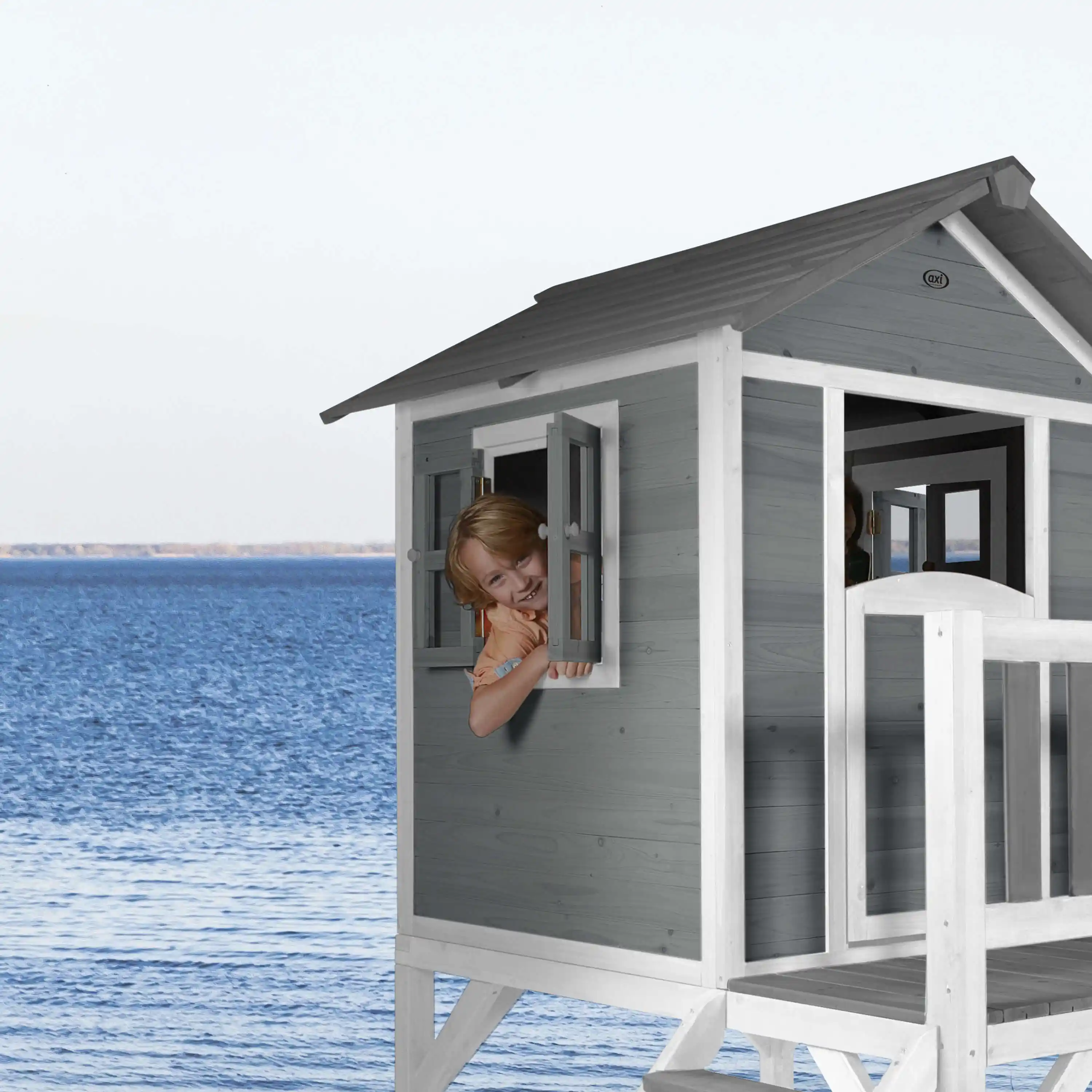 AXI Lodge XL Speelhuis Cool Grijs - Paarse Glijbaan