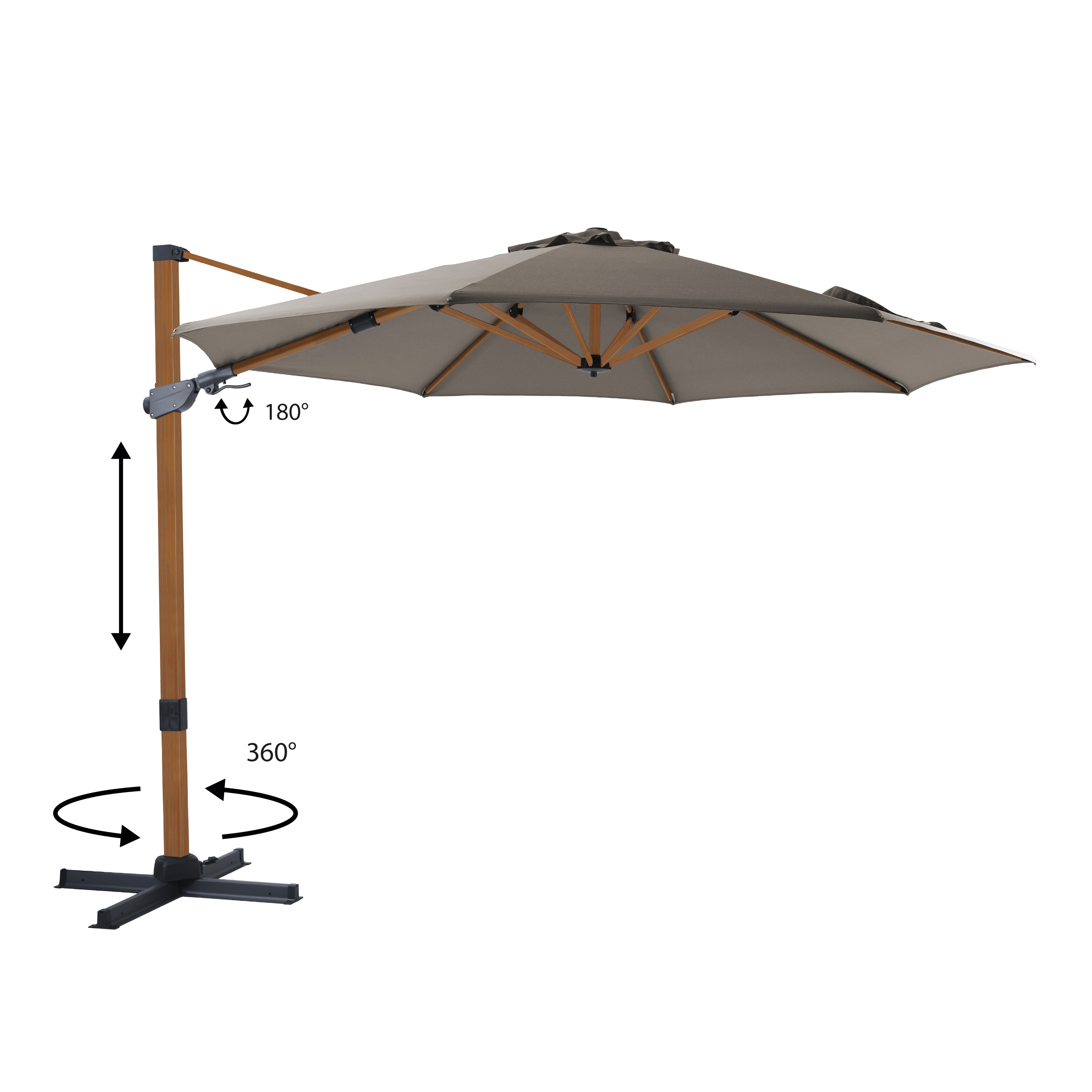 AXI Cyrus Premium Ampelschirm Ø 300cm Holzoptik/Taupe