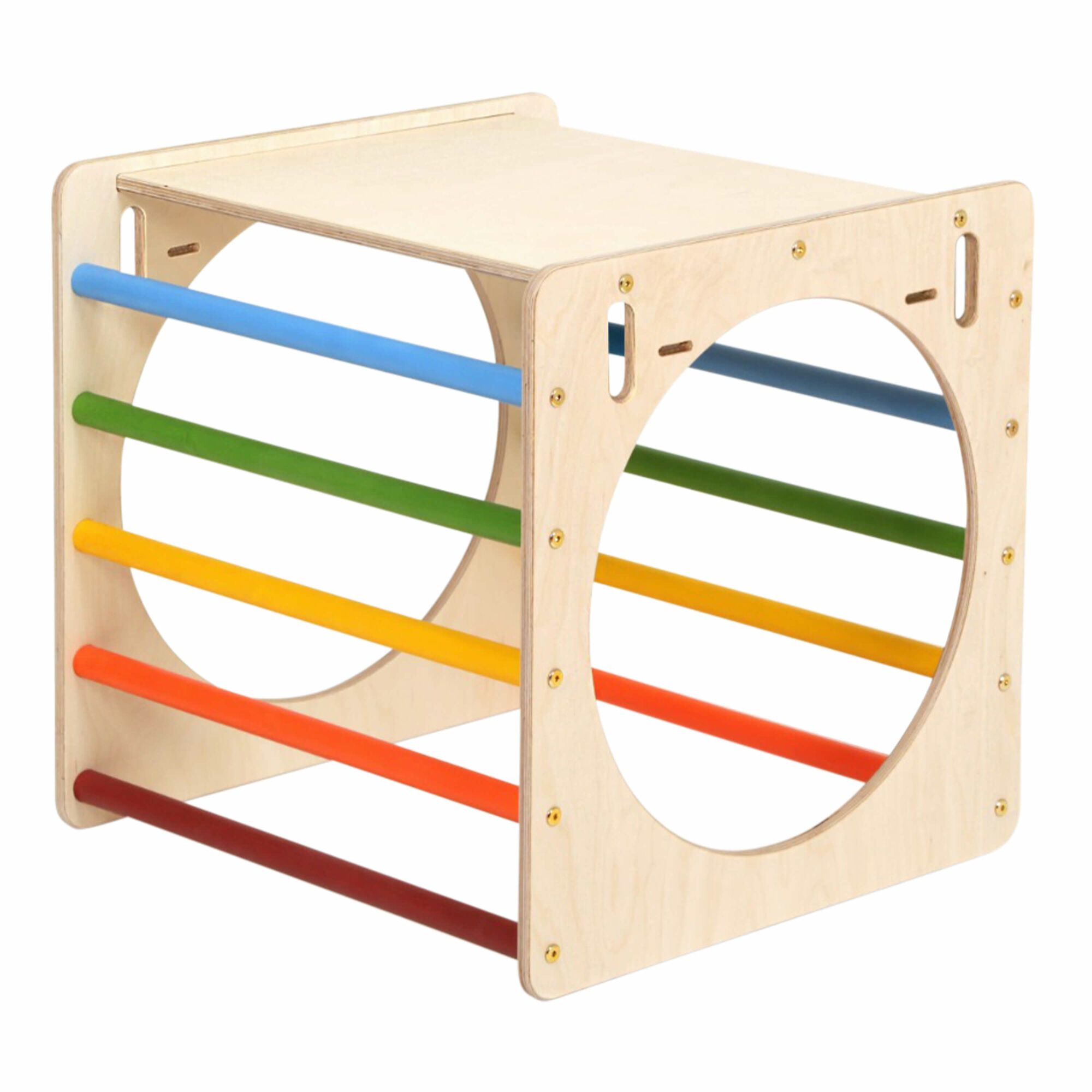 KateHaa Houten Activiteiten Kubus met Ladder en Klimwand Regenboog