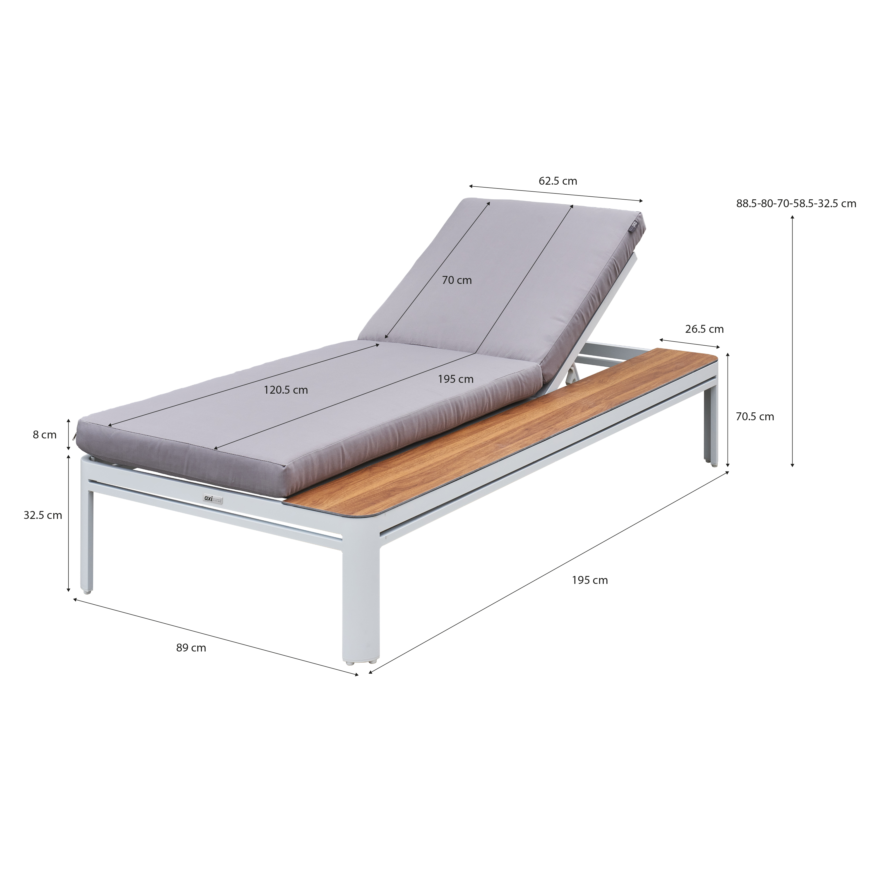 AXI Kira Gartenliege mit Tisch Weiß/Grau