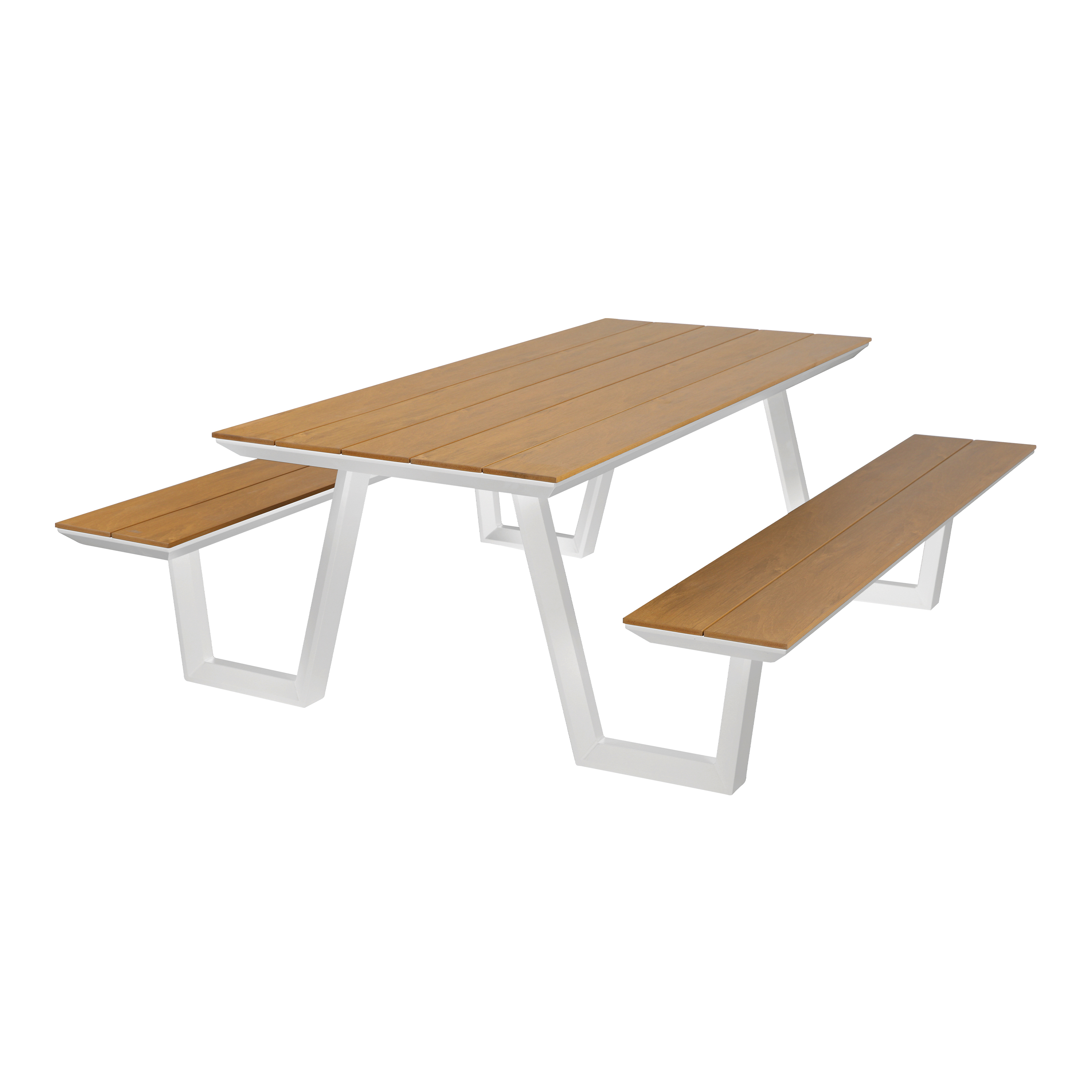 AXI Nori Picknicktisch mit 2 Bänken - Weiß mit Teak-look Polywood