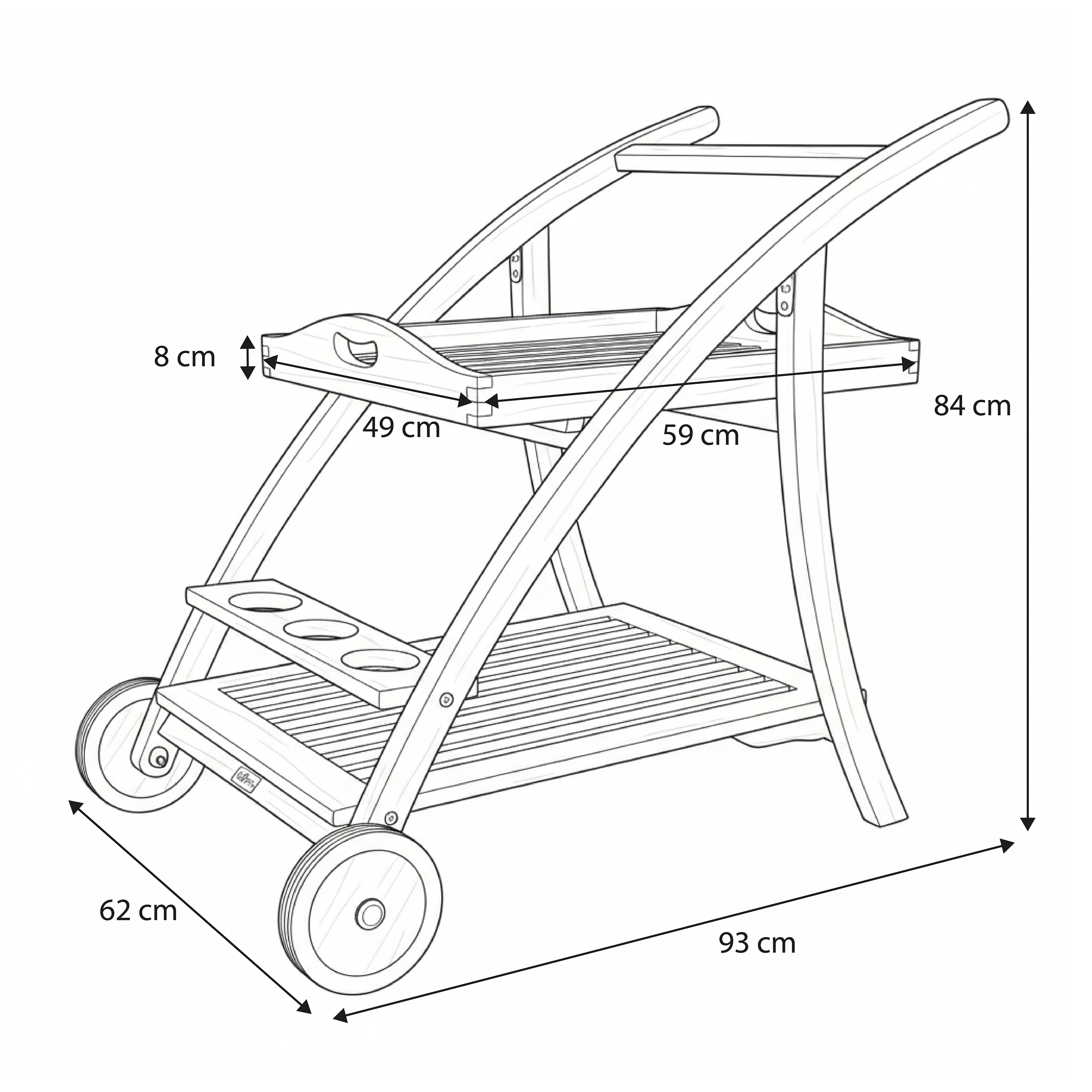 AXI Adi Teak Serving Trolley with Removable Tray