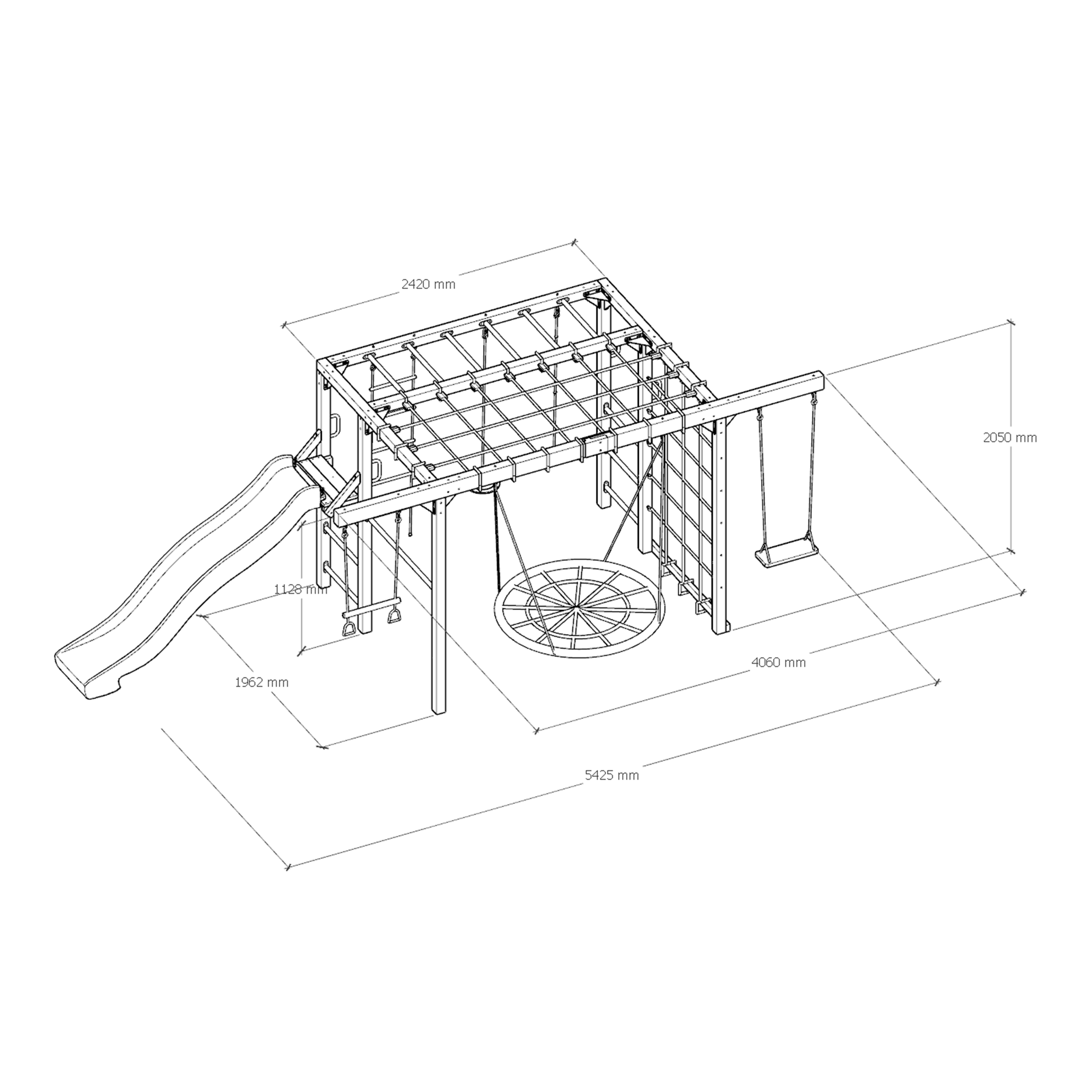 AXI Boris Wooden Playcentre with Swings. Trapeze. Climbing Nets and Monkey Bars – White Slide
