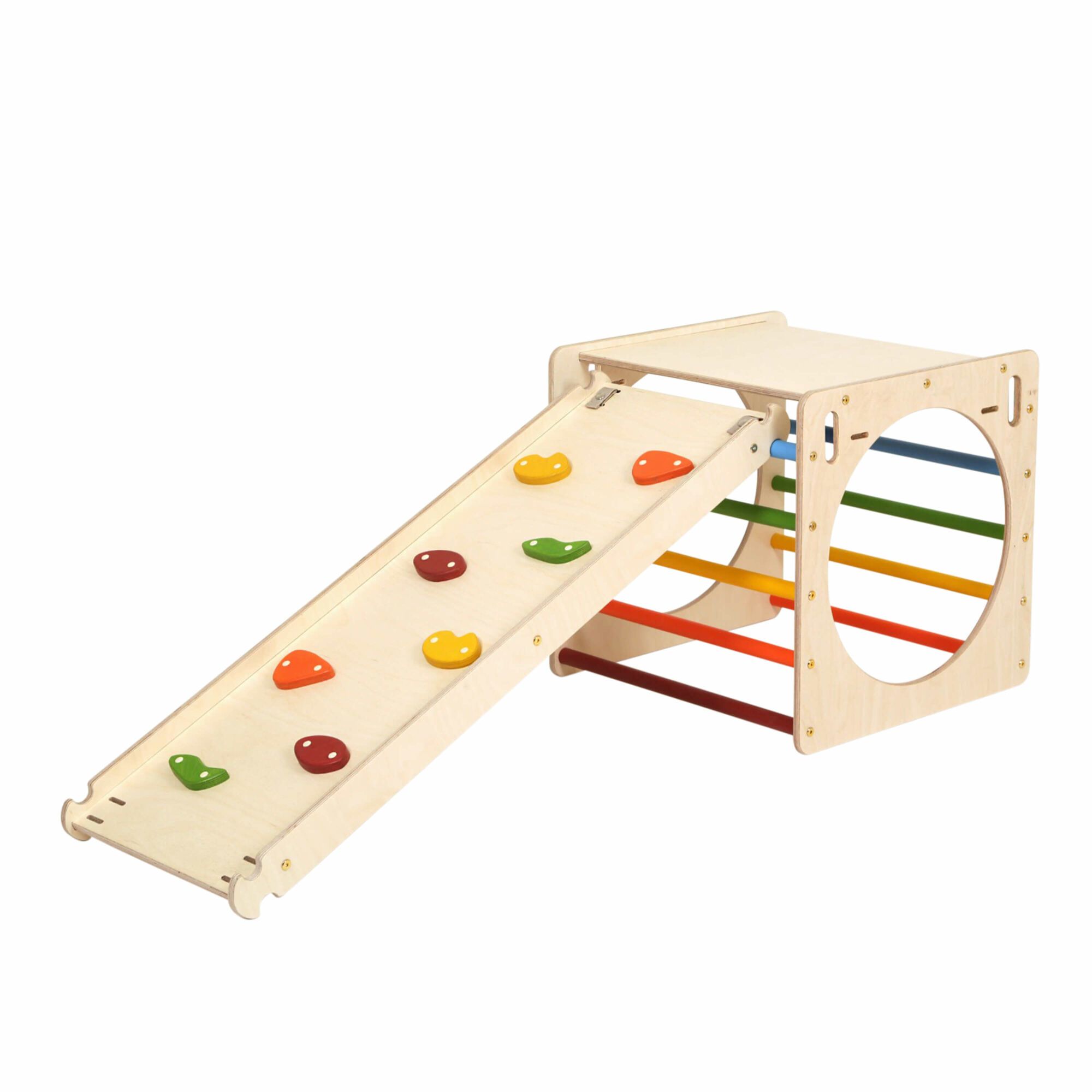KateHaa Houten Activiteiten Kubus met Ladder en Klimwand Regenboog